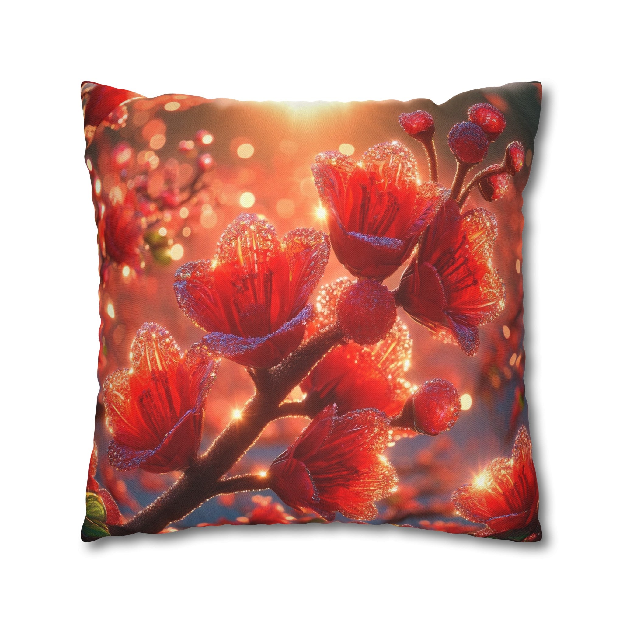 Red shiny flowers (1)  - Polyester Square Pillowcase