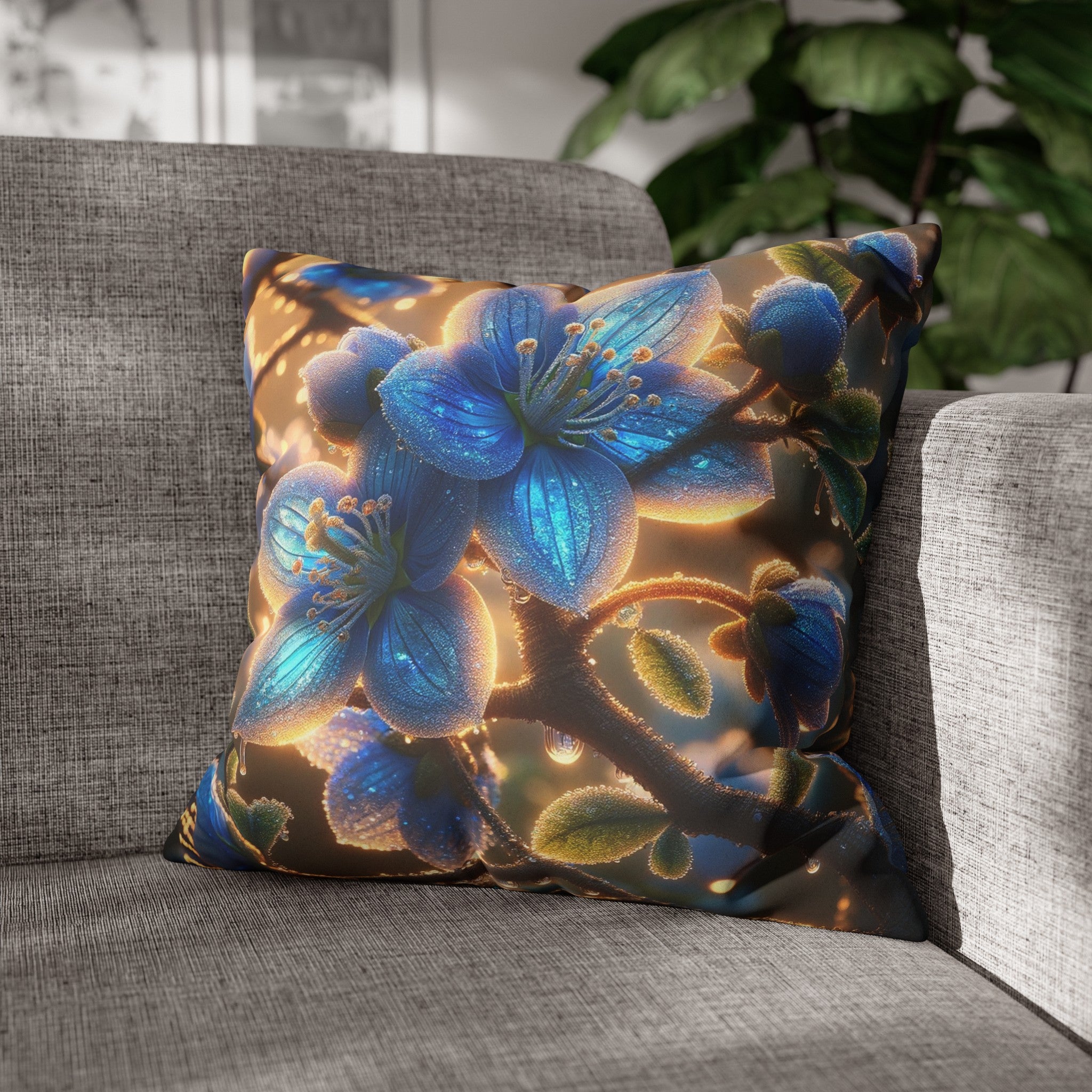 Blue, diamond flowers (3) - Suede Square Pillowcase