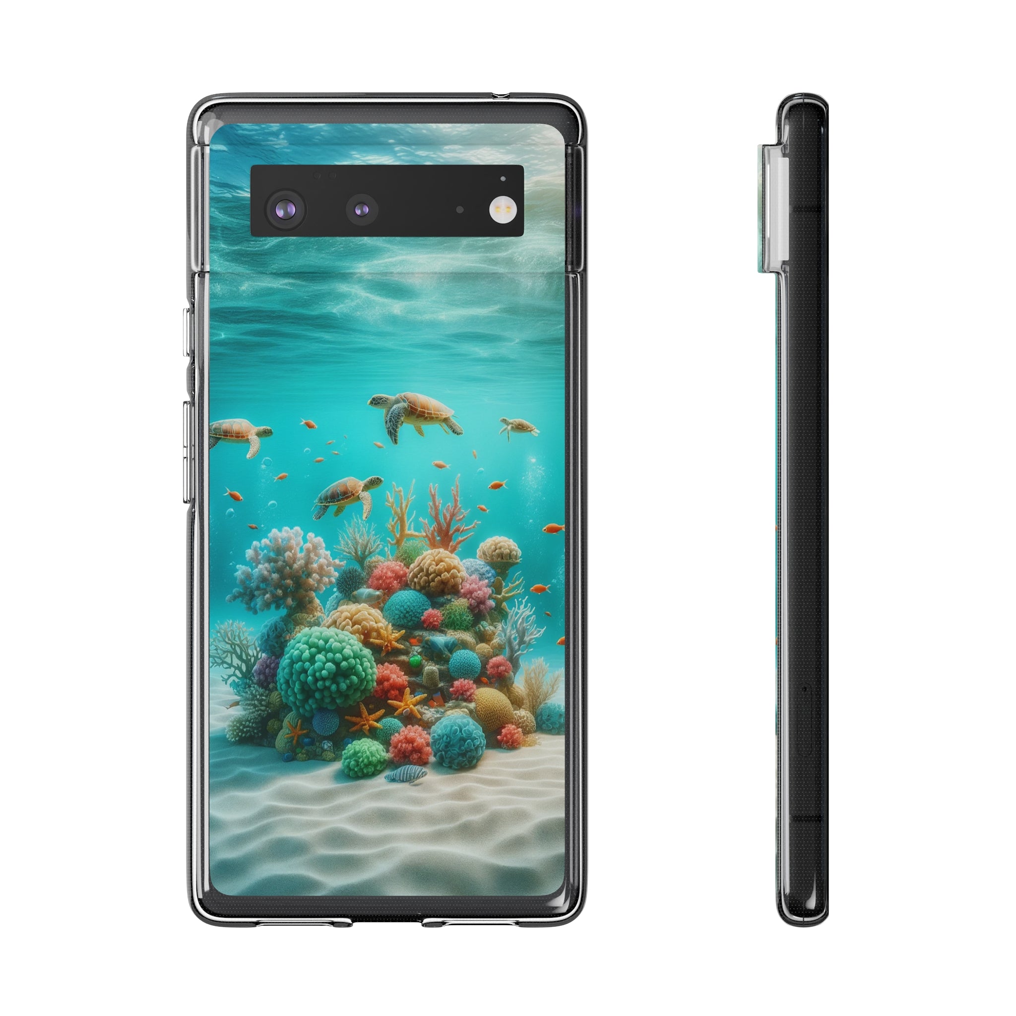 Turtles on coral reef - Soft Phone Case