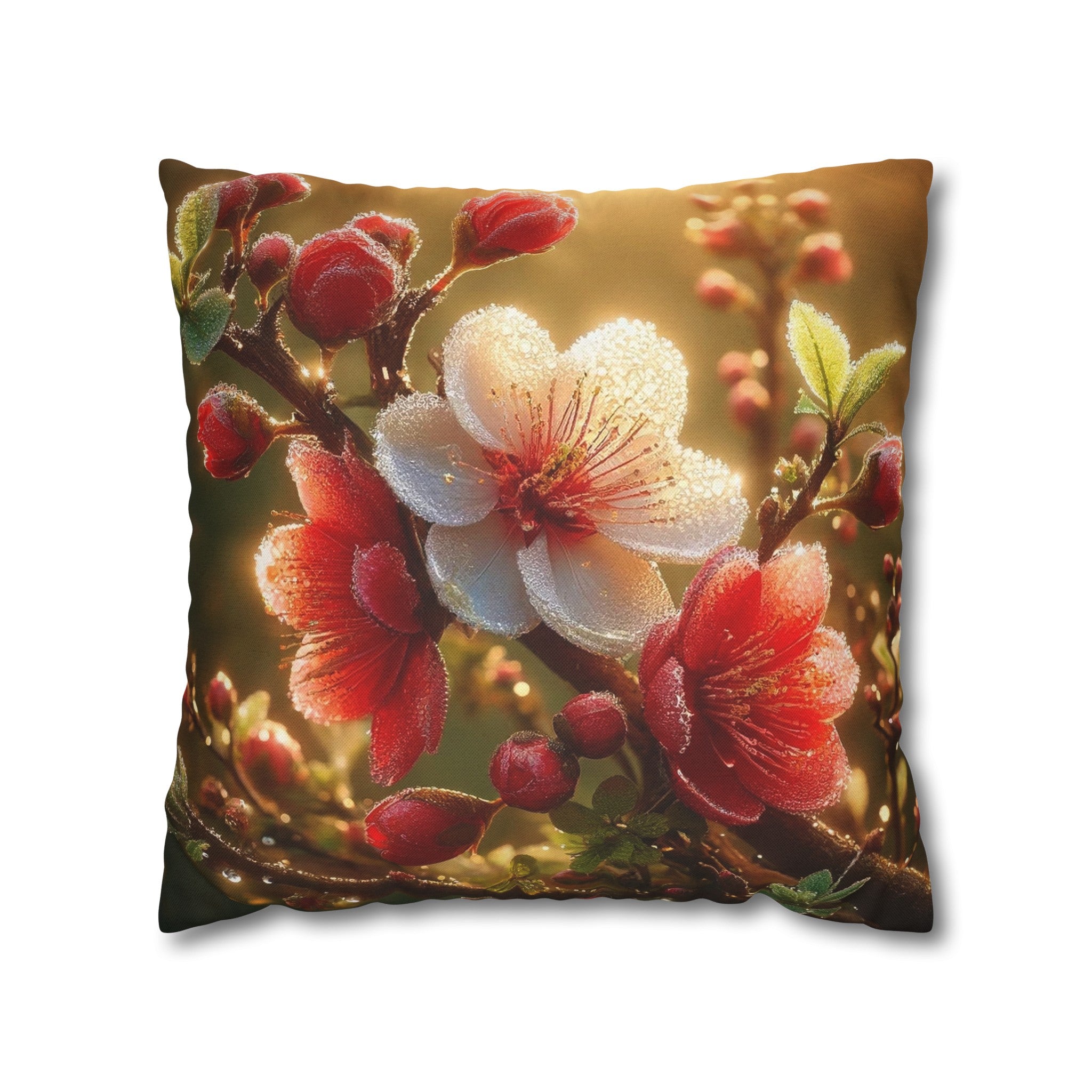 Red diamond flowers (4) - Polyester Square Pillowcase