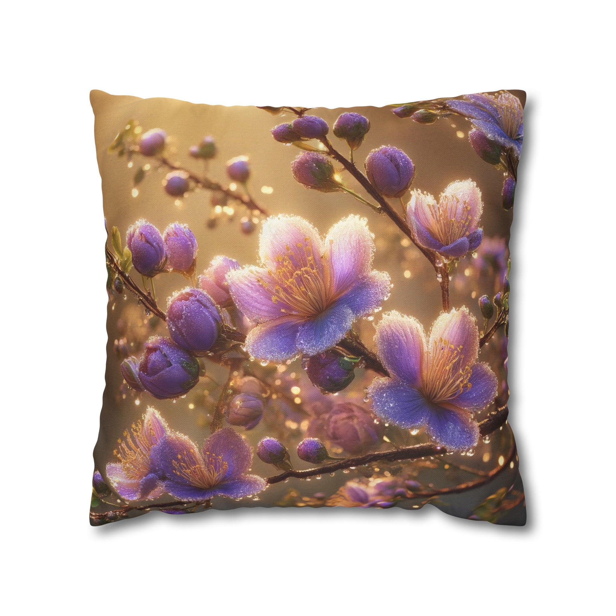 Purple diamond flowers (3) - Polyester Square Pillowcase