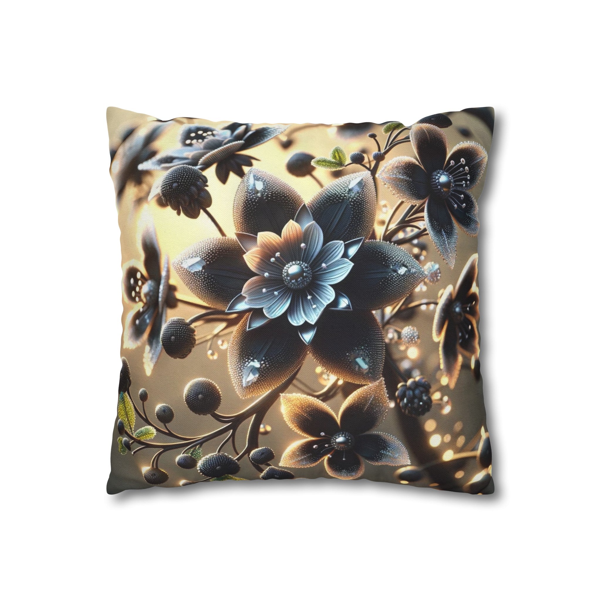 Black diamond flowers (3) - Polyester Square Pillowcase