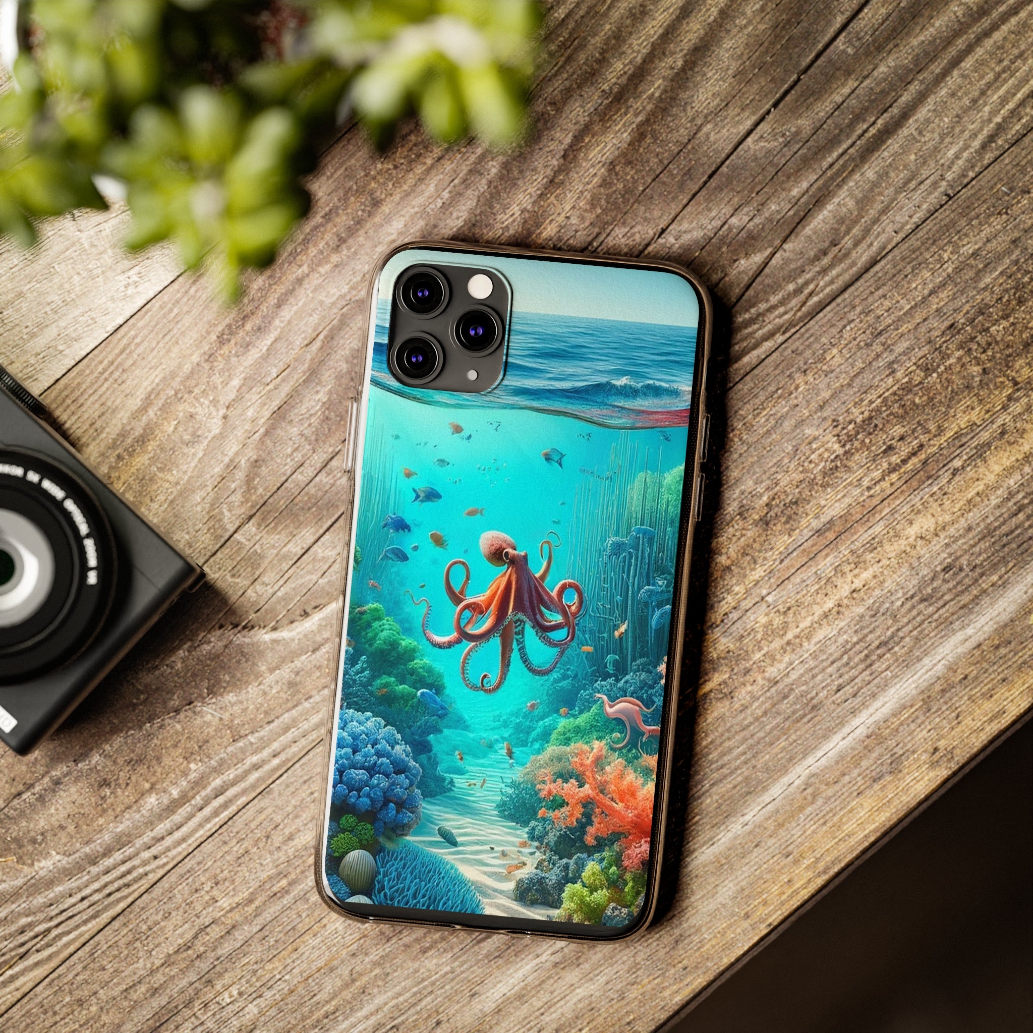 Octopus in turquoise water - Soft Phone Case