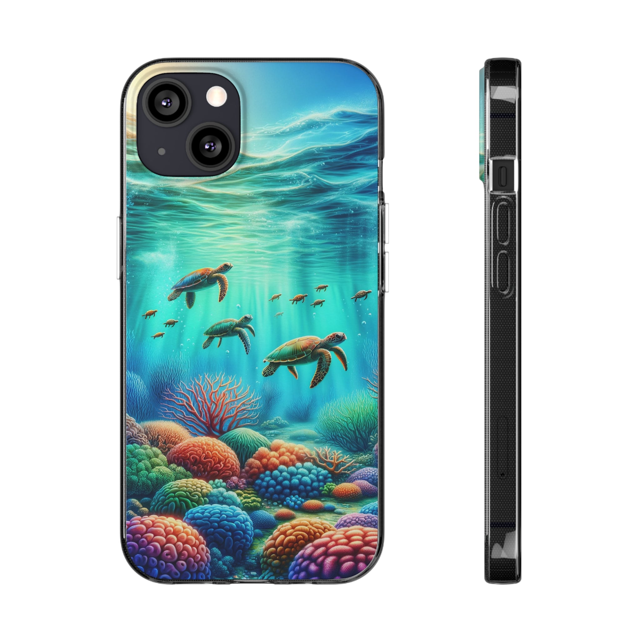 Turtles and coral reef - Soft Phone Case