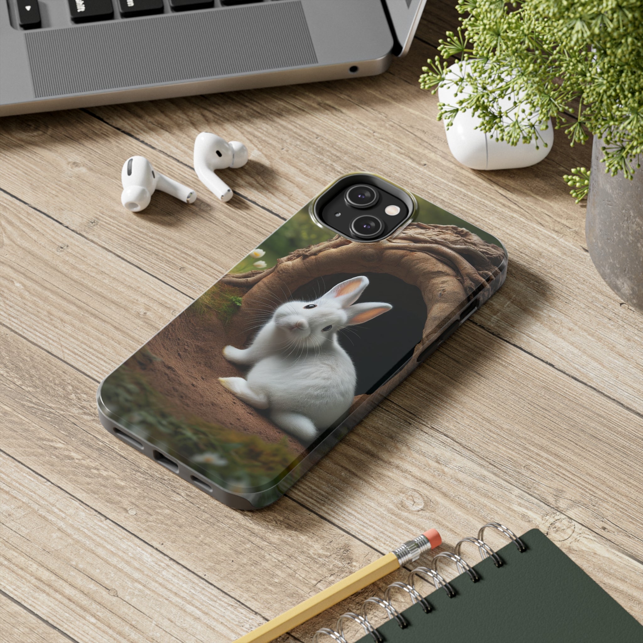 White curious rabbit - Tough Phone Case