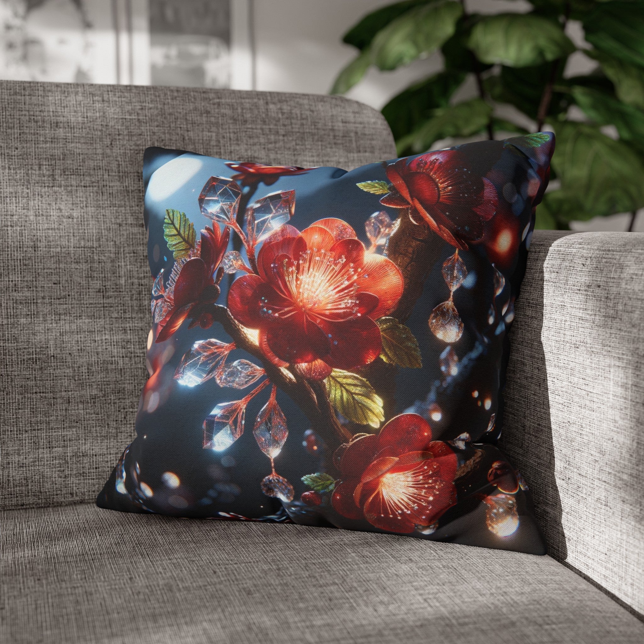 Red diamond flowers (5) - Polyester Square Pillowcase