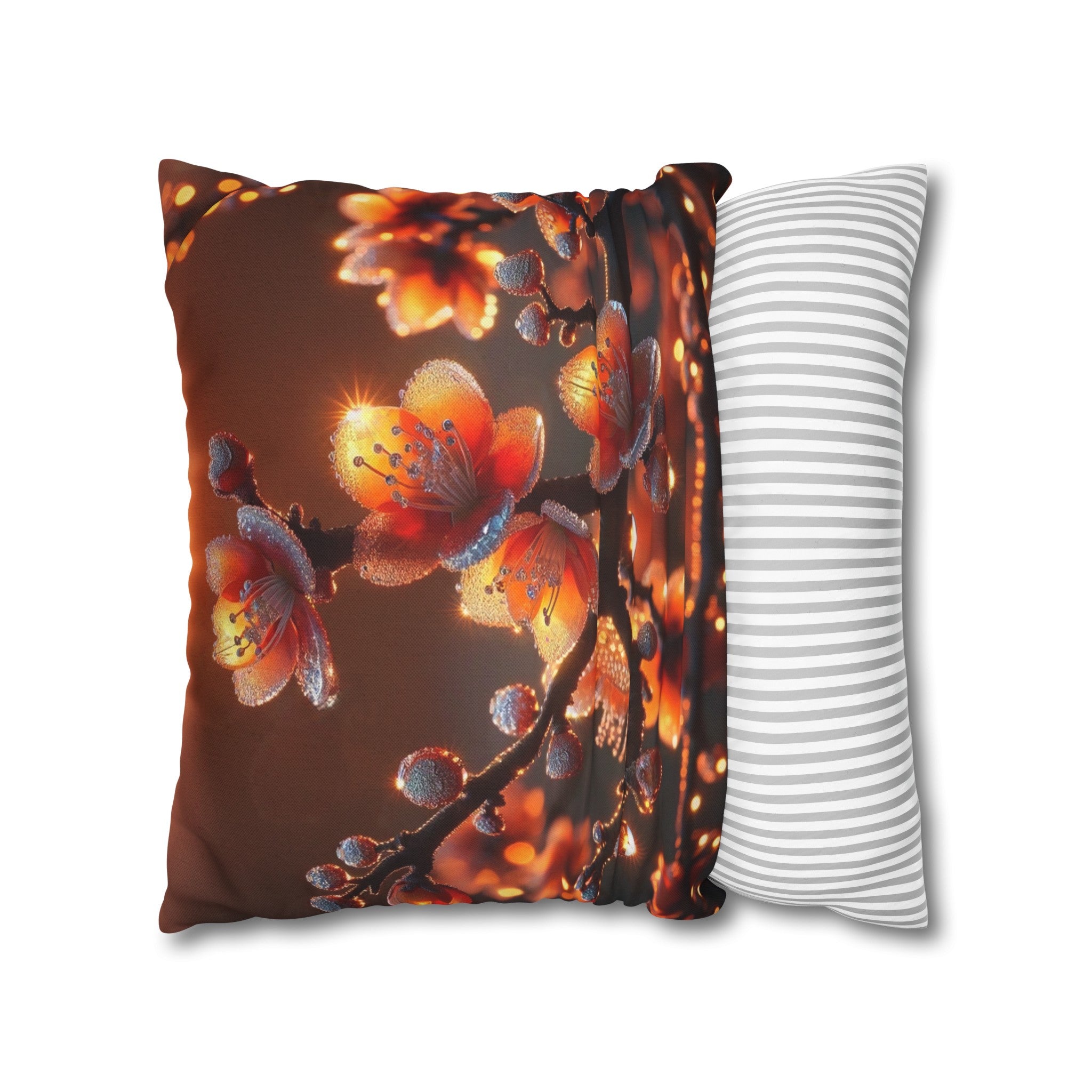 Orange diamond flowers (1) - Polyester Square Pillowcase