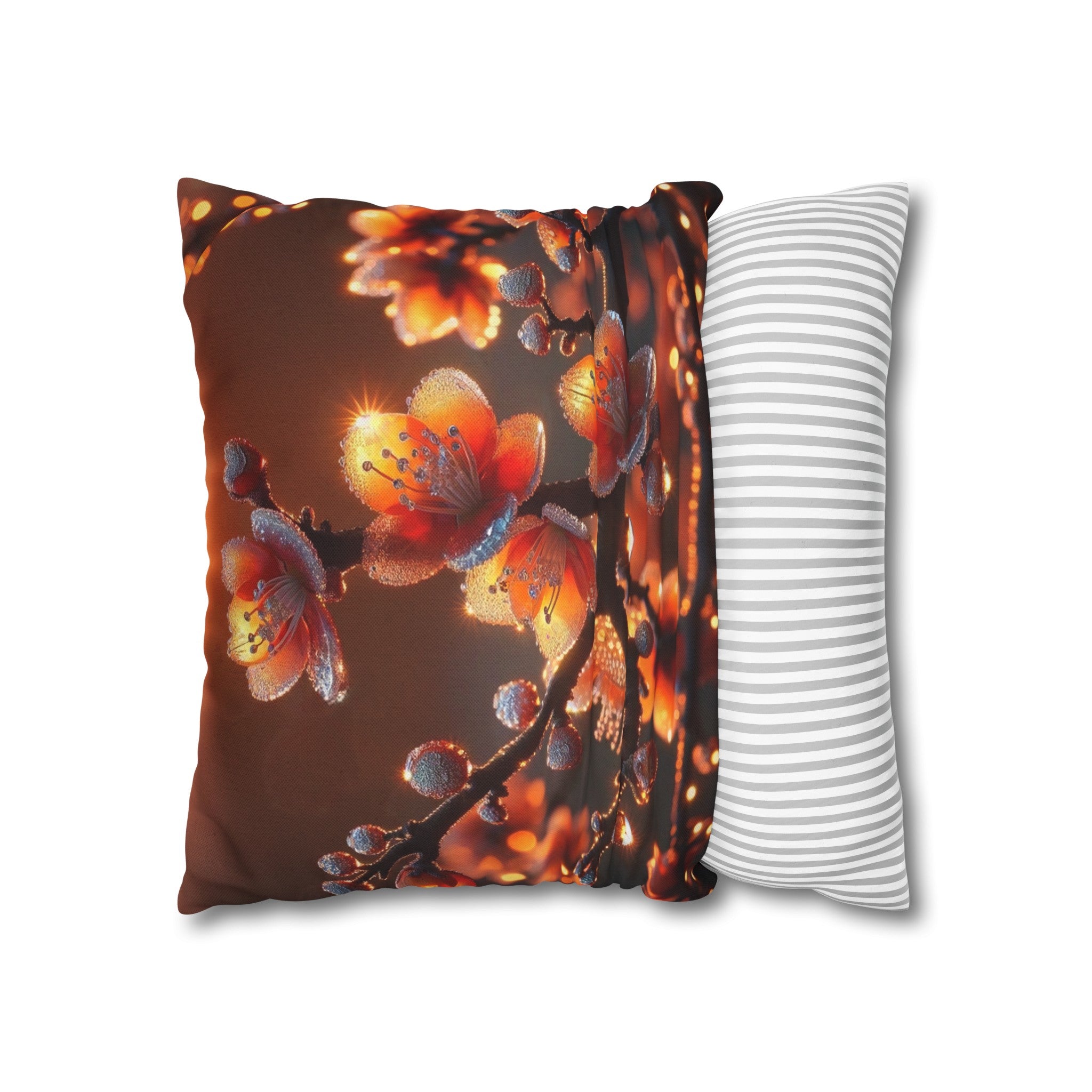 Orange diamond flowers (1) - Polyester Square Pillowcase