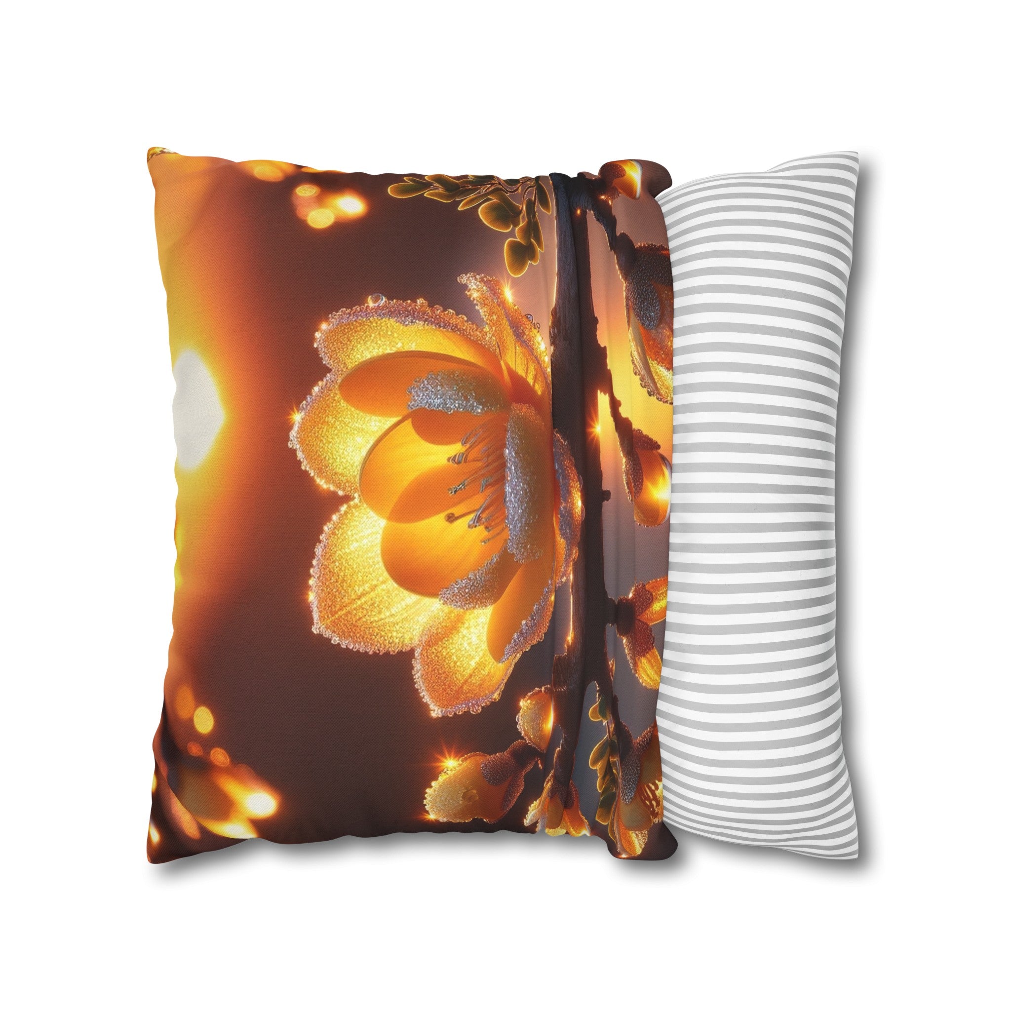 Yellow diamond flowers (1) - Polyester Square Pillowcase