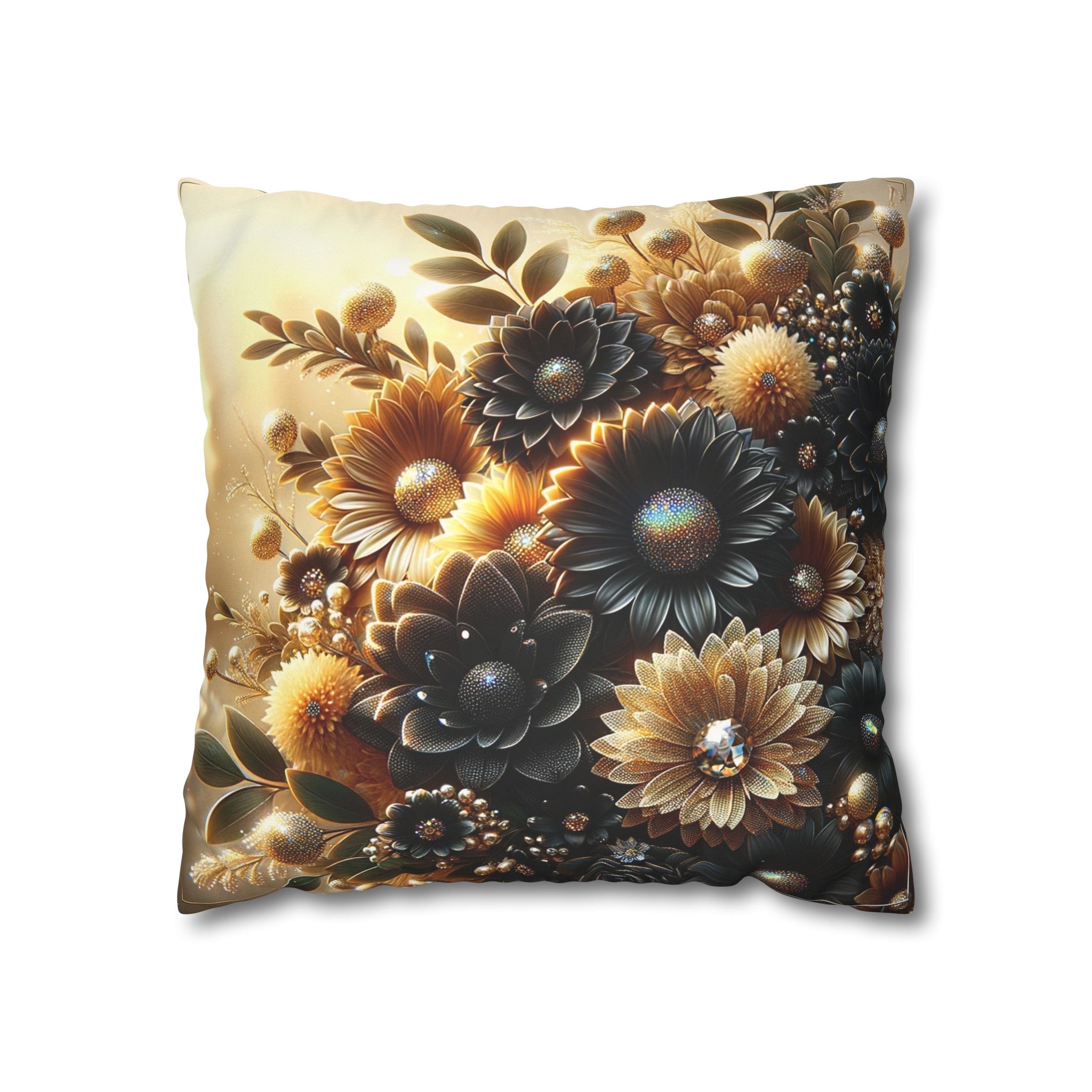 Black and golden Bouquet (2) - Suede Square Pillowcase