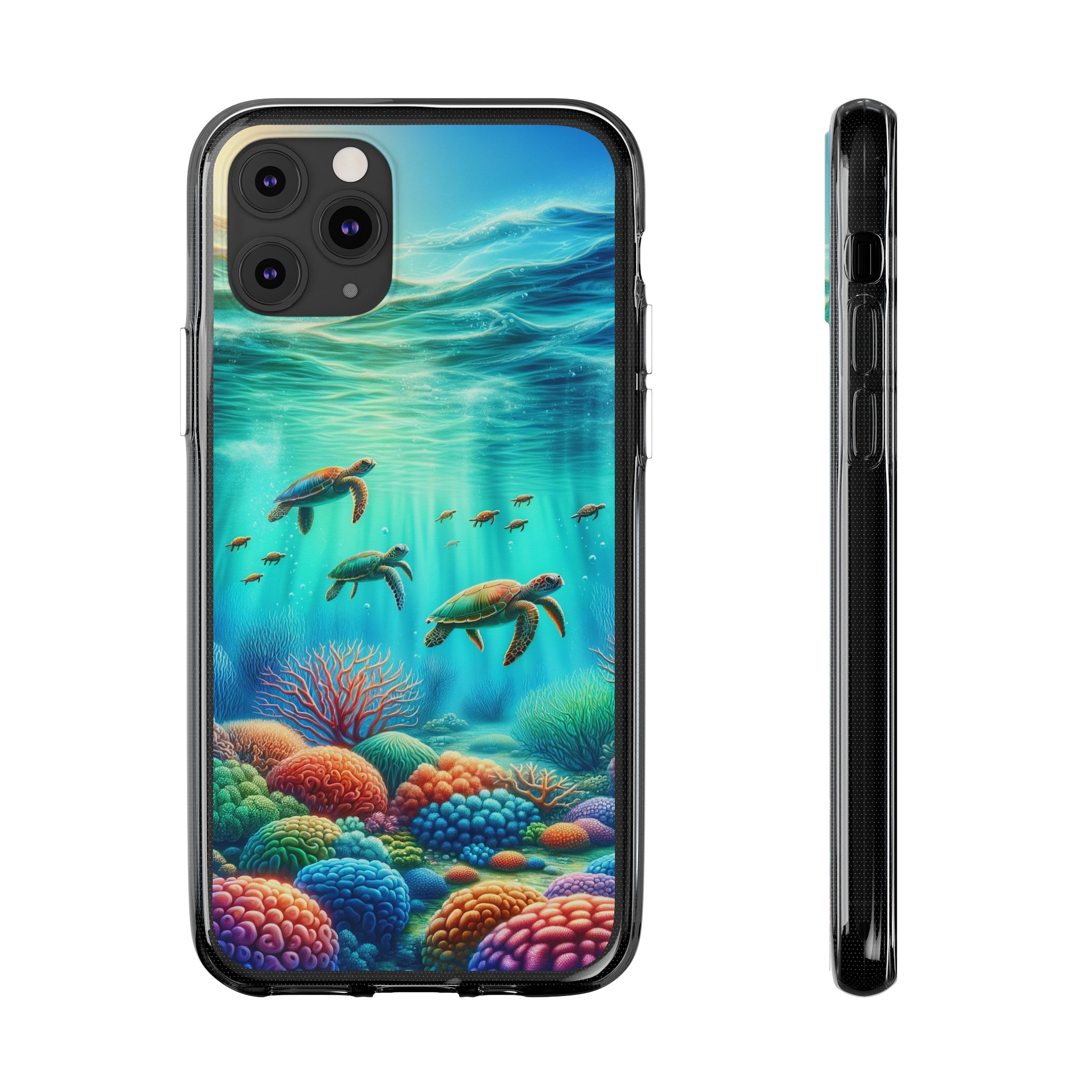 Turtles and coral reef - Soft Phone Case