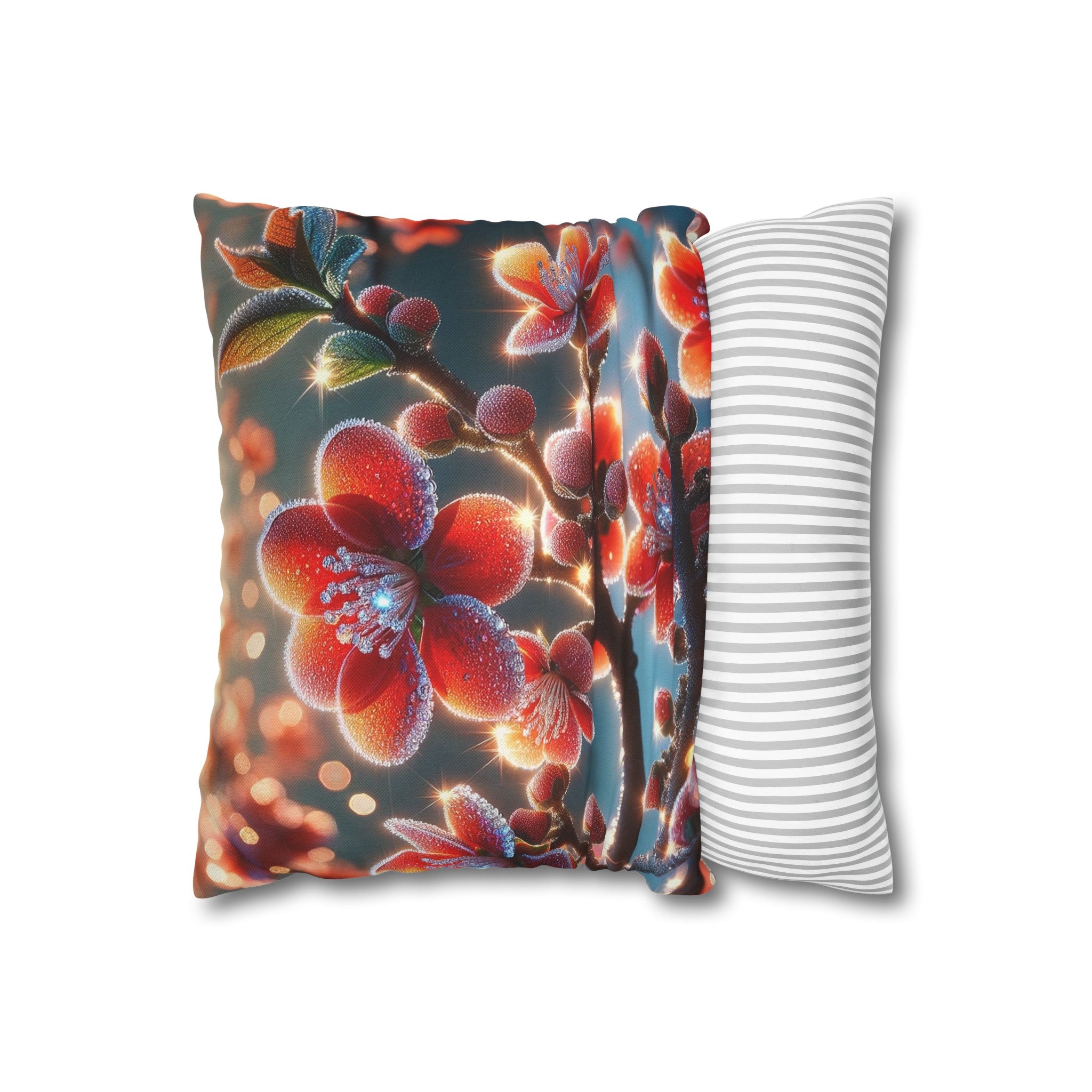 Red diamond flowers (3) - Polyester Square Pillowcase