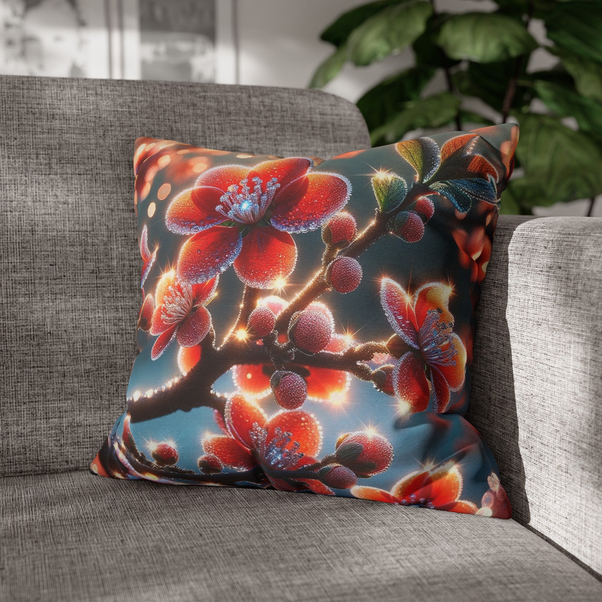 Red diamond flowers (3) - Polyester Square Pillowcase