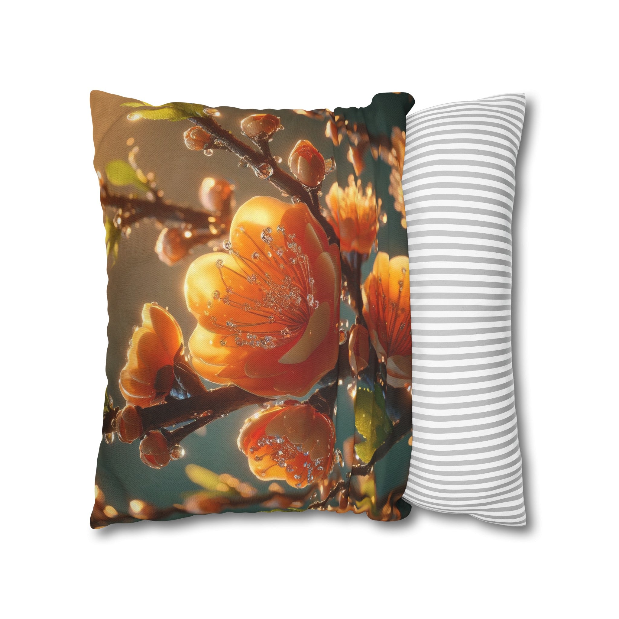 Orange diamond flowers (2) - Polyester Square Pillowcase