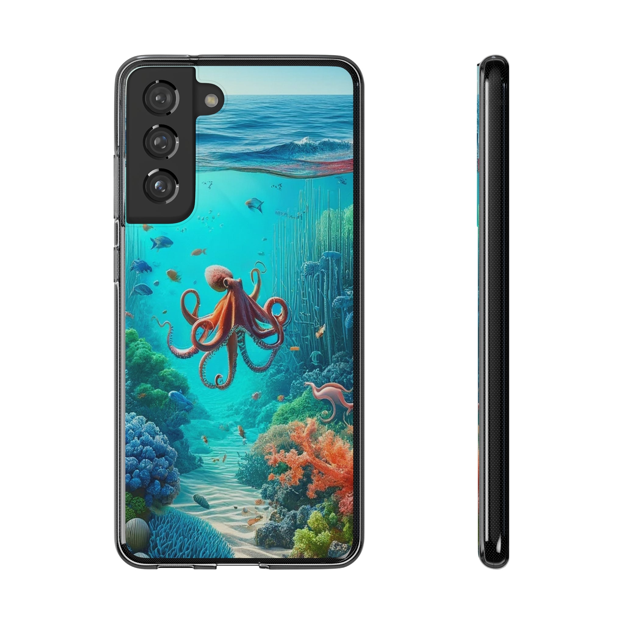 Octopus in turquoise water - Soft Phone Case