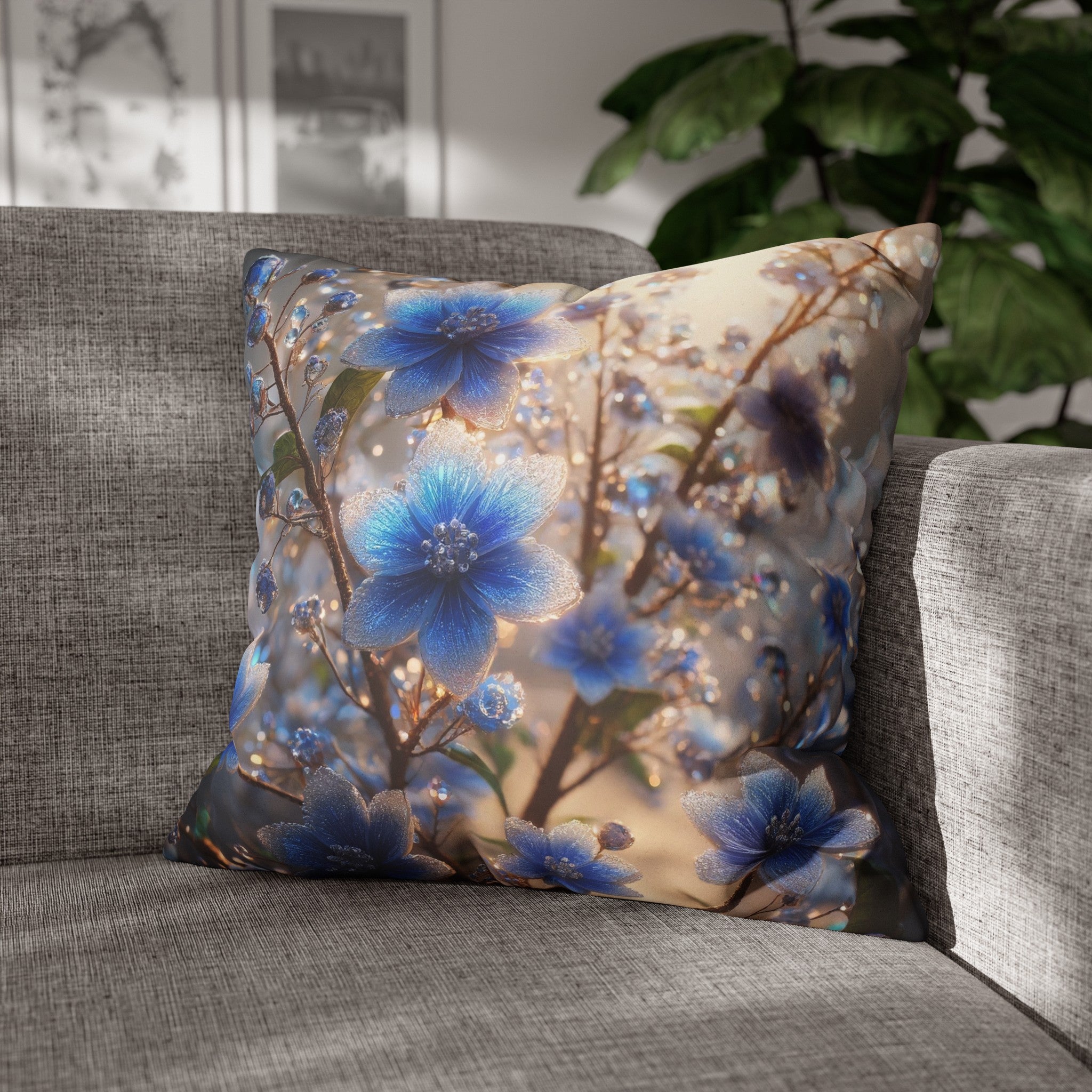 Blue, diamond flowers (4) - Suede Square Pillowcase