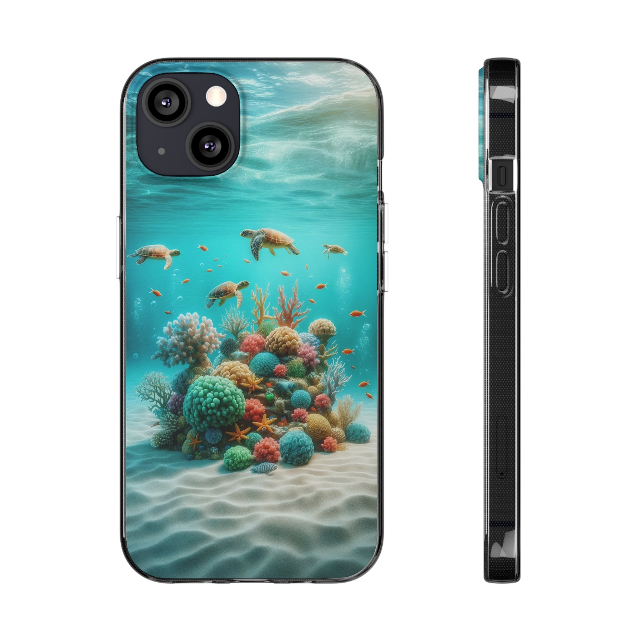 Turtles on coral reef - Soft Phone Case