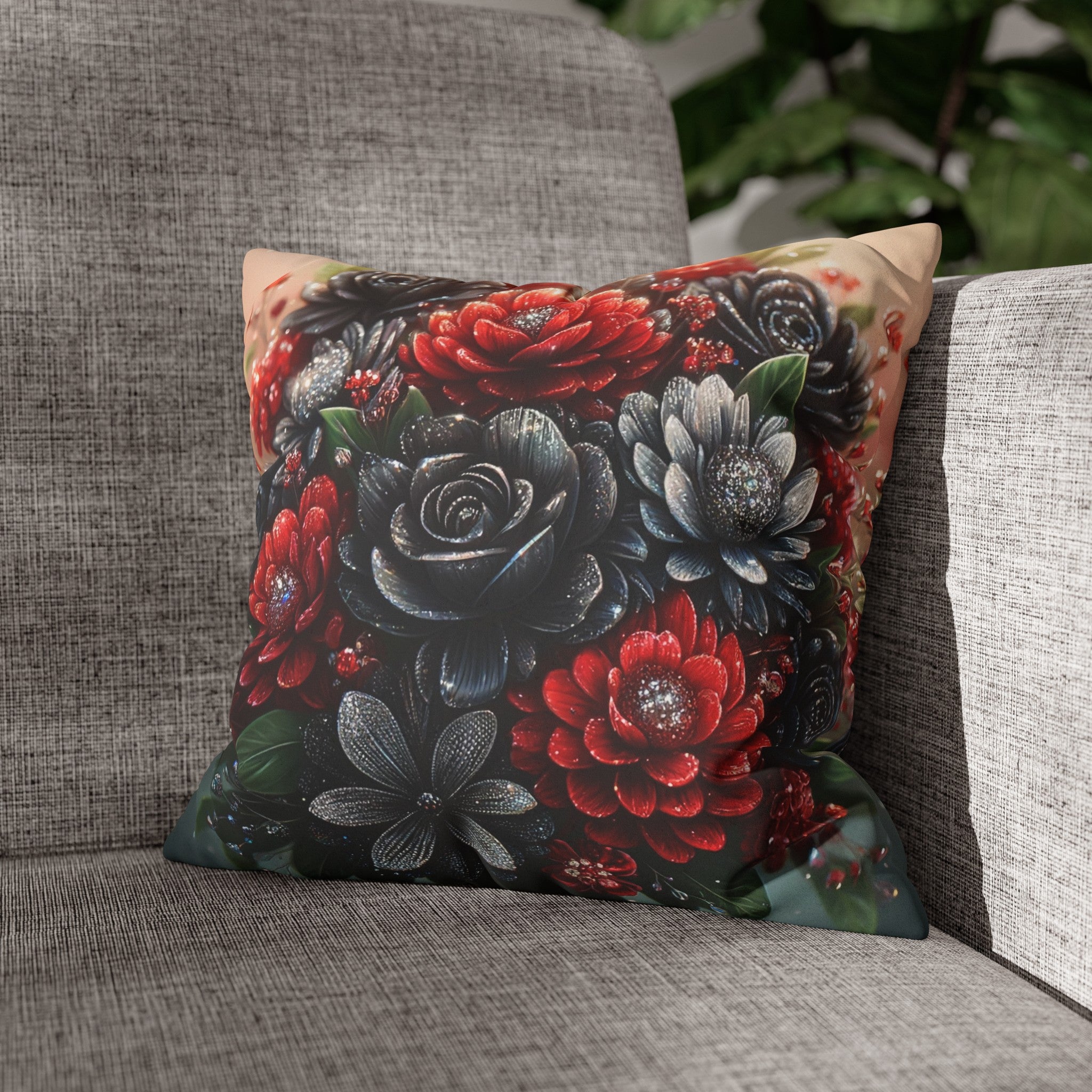 Black and Red Bouquet (1) - Suede Square Pillowcase