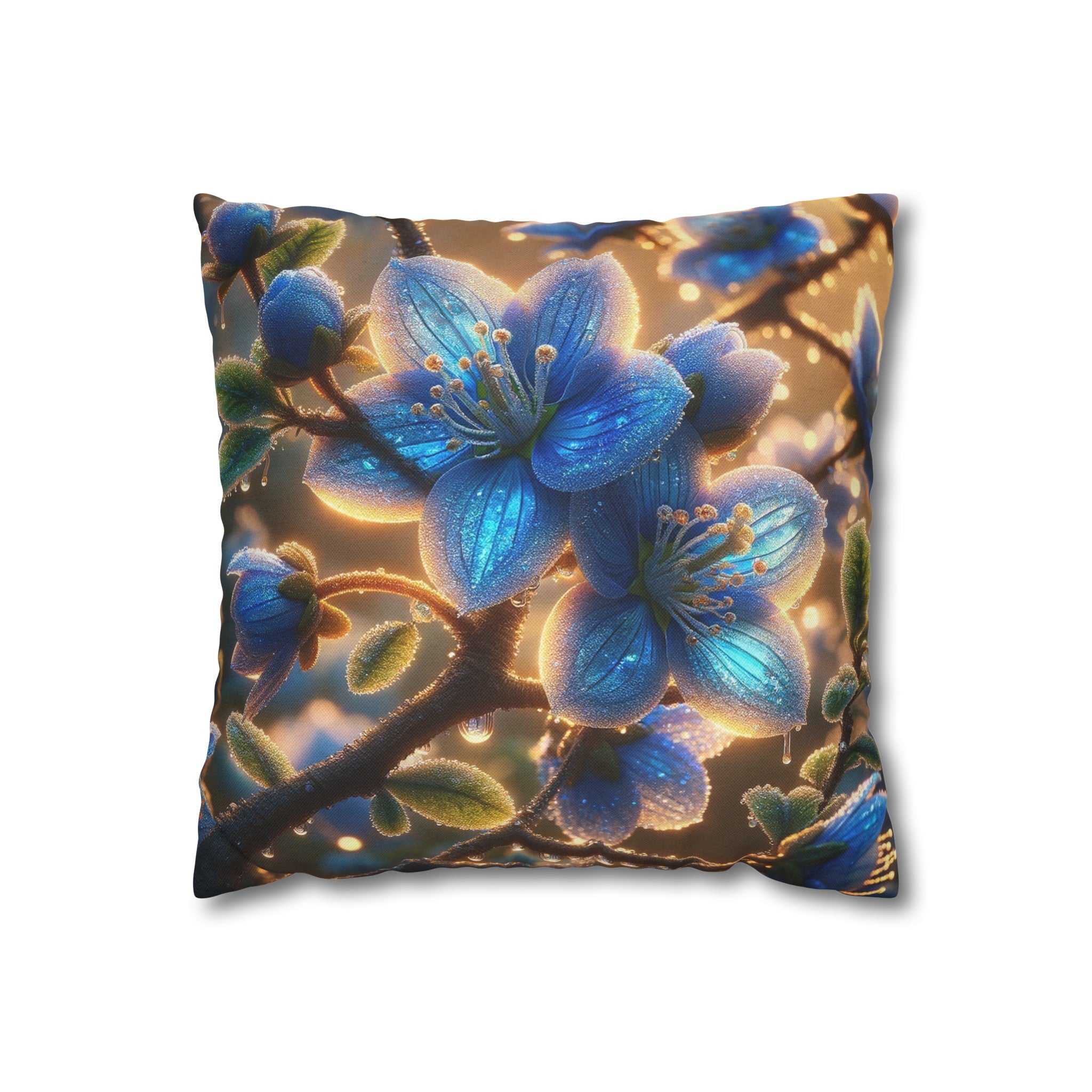 Blue, diamond flowers (3) - Polyester Square Pillowcase