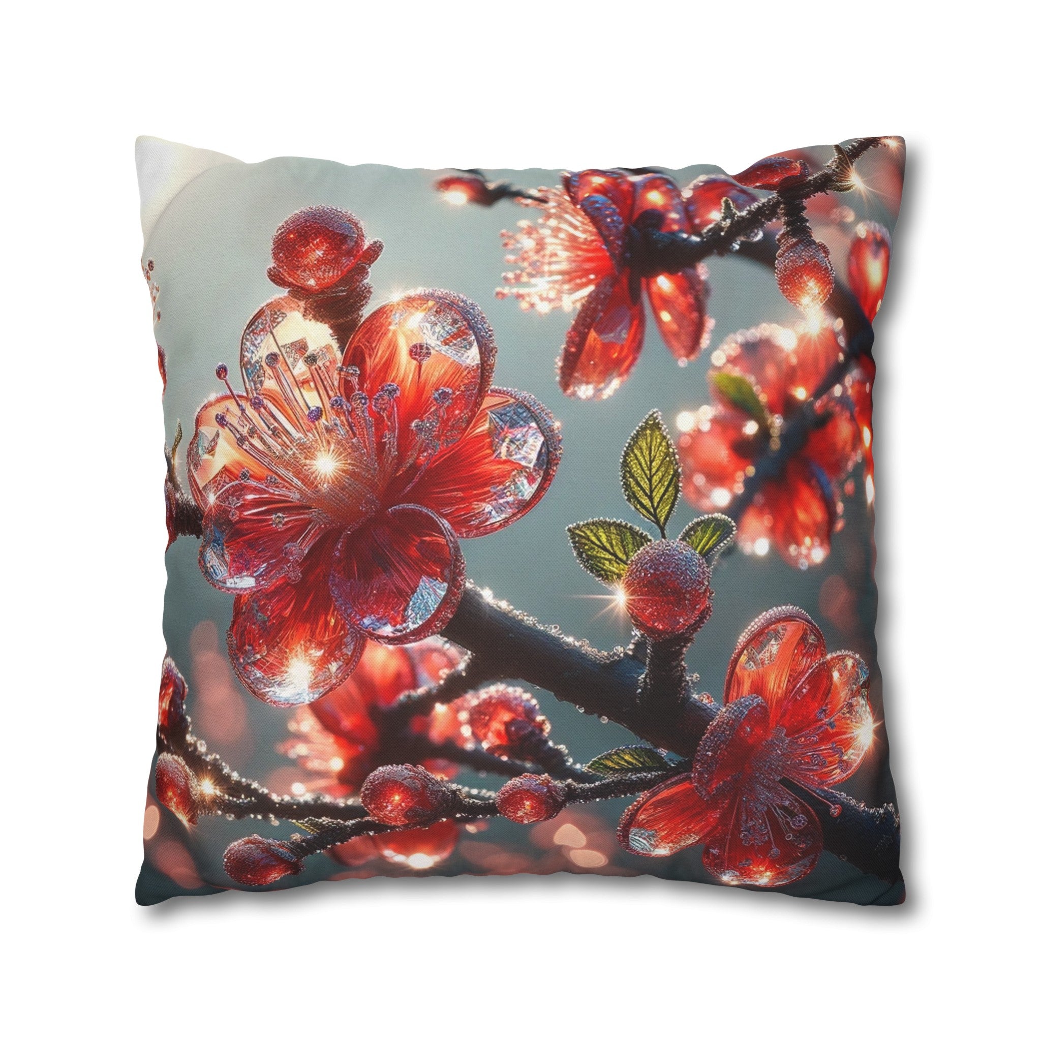 Red diamond flowers (1) - Polyester Square Pillowcase