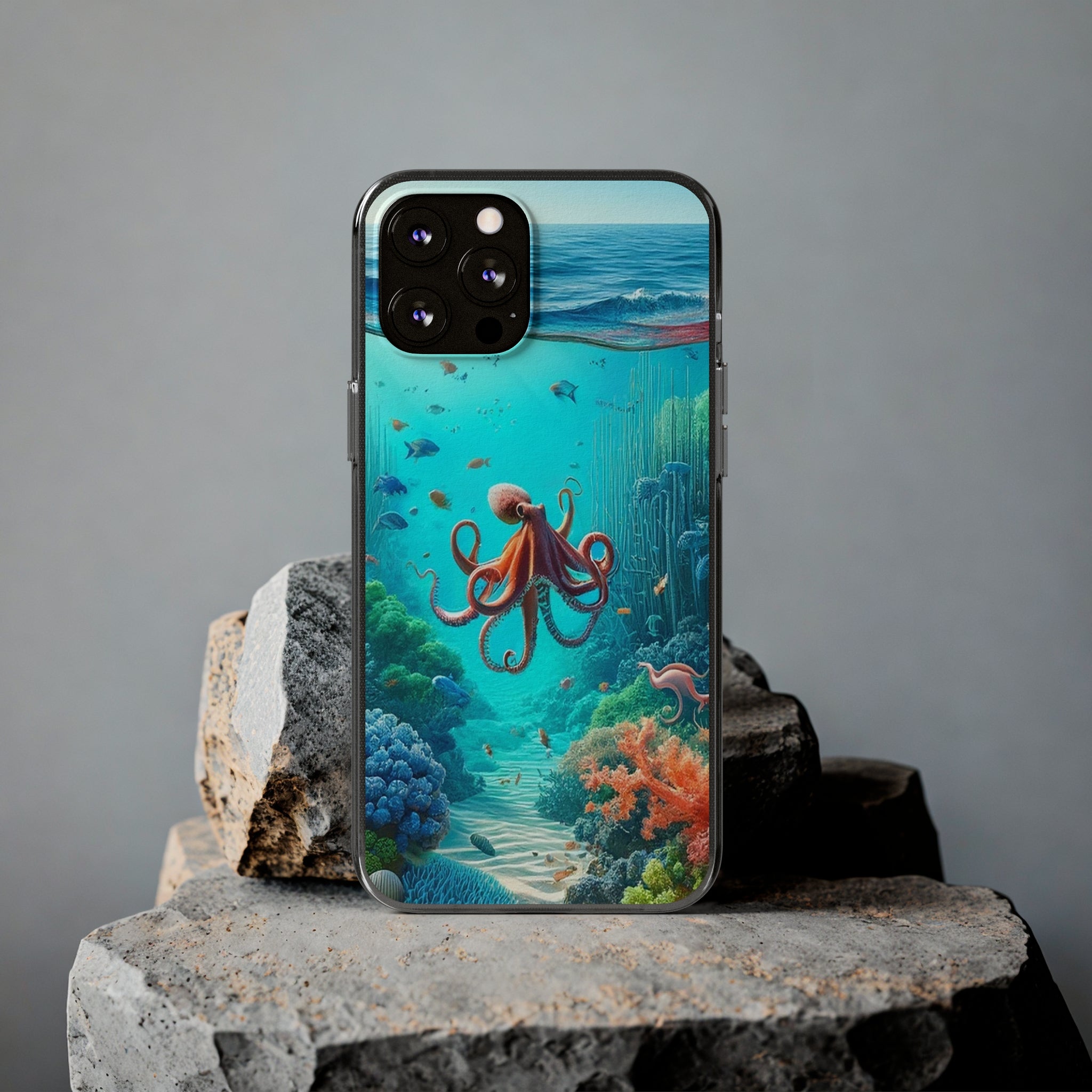 Octopus in turquoise water - Soft Phone Case