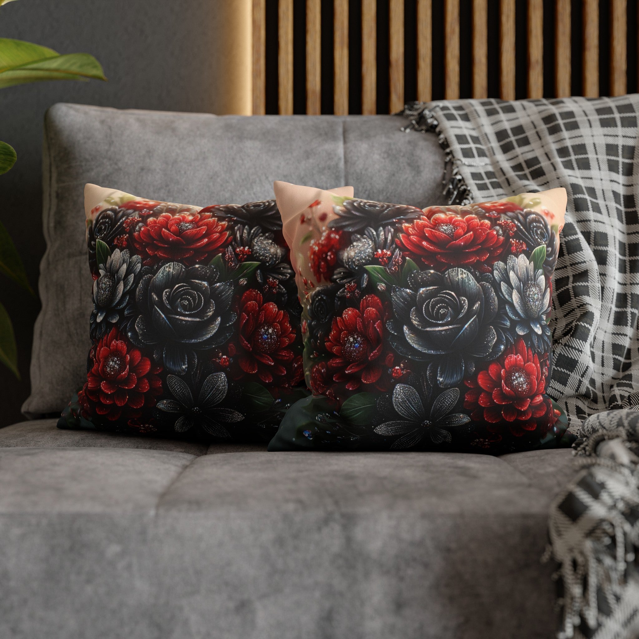 Black and Red Bouquet (1) - Suede Square Pillowcase