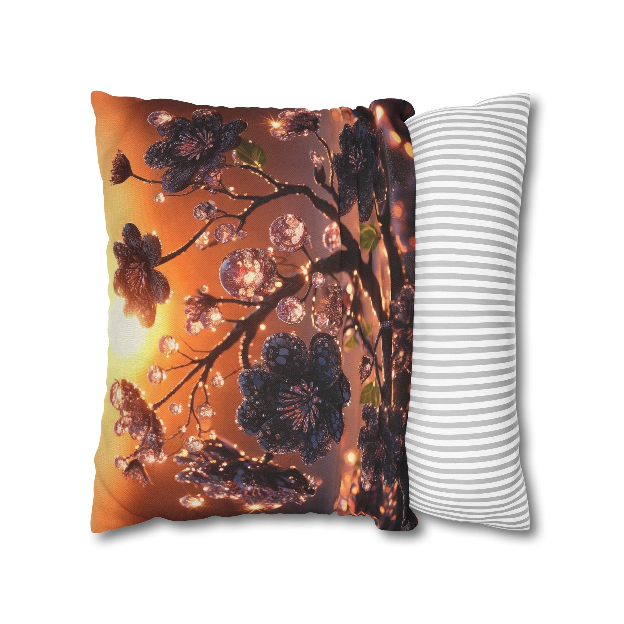 Black diamond flowers (2) - Polyester Square Pillowcase