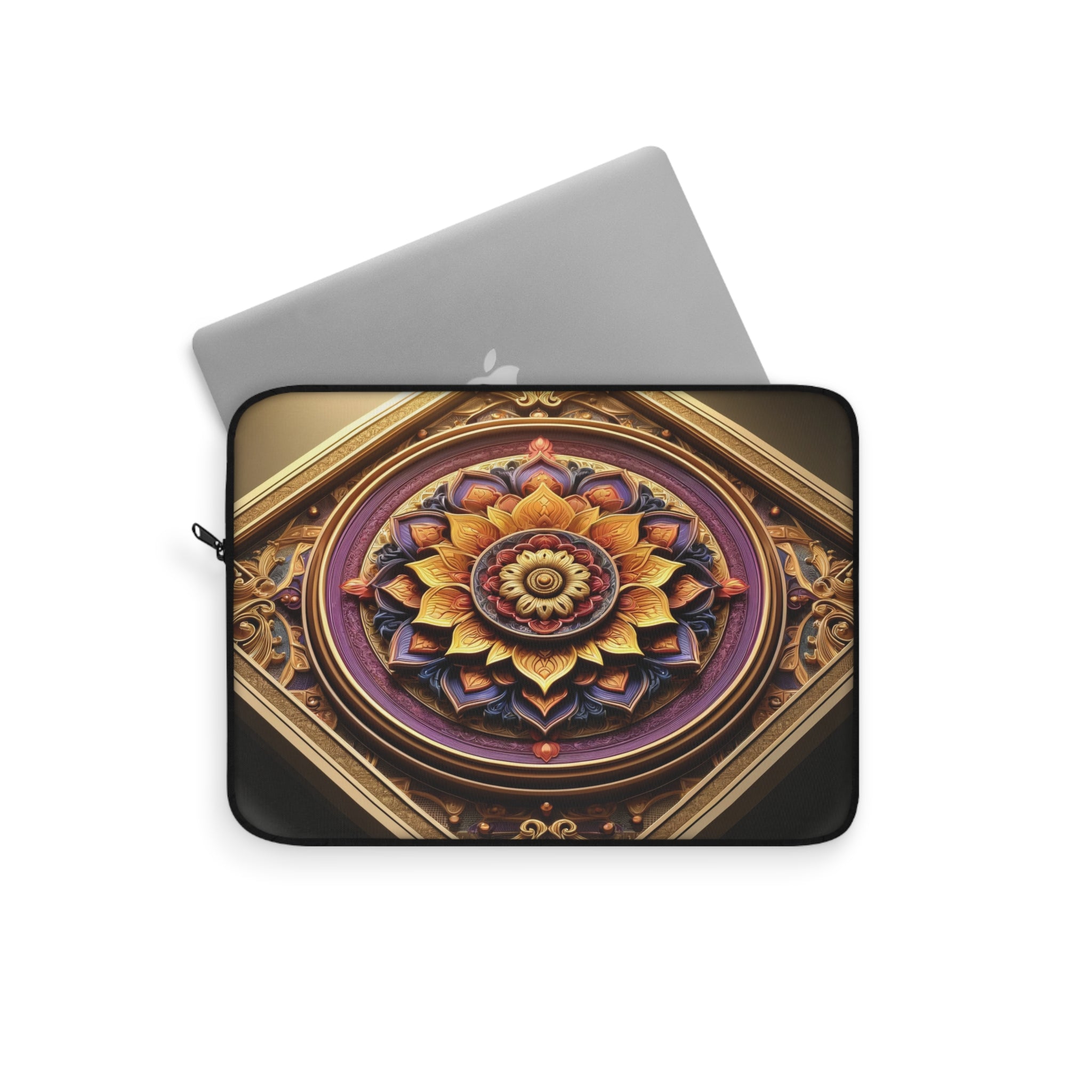 A 3D purple-golden Mandala in a square frame - Laptop Sleeve