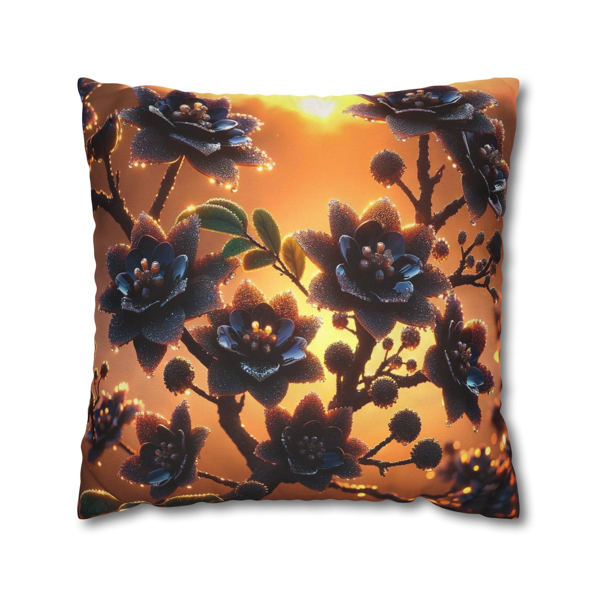 Black diamond flowers (4) - Polyester Square Pillowcase