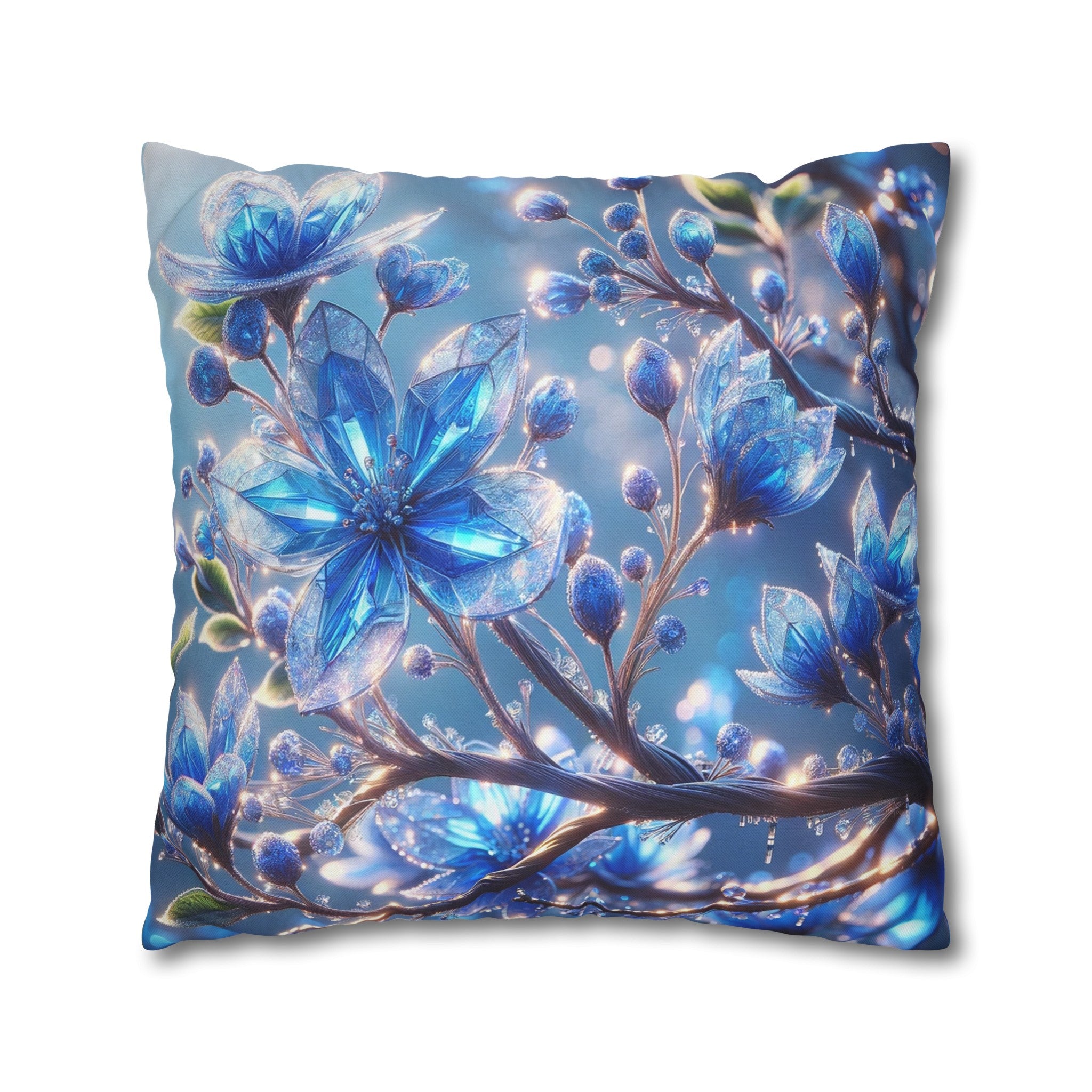 Blue, diamond flowers (5) - Polyester Square Pillowcase