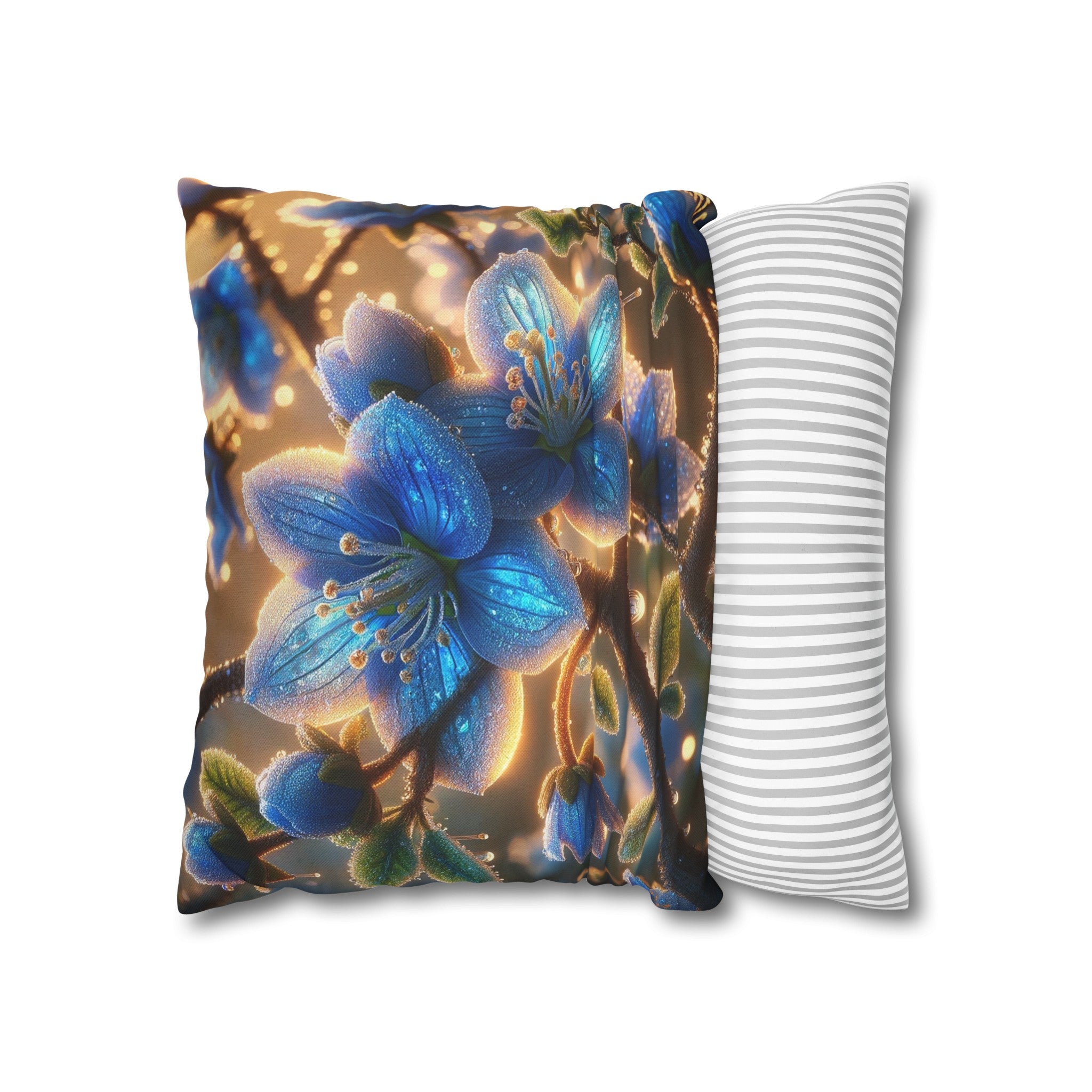 Blue, diamond flowers (3) - Polyester Square Pillowcase