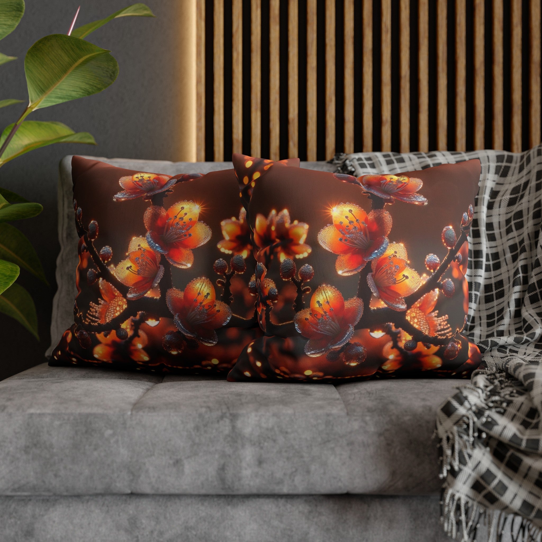 Orange diamond flowers (1) - Suede Square Pillowcase