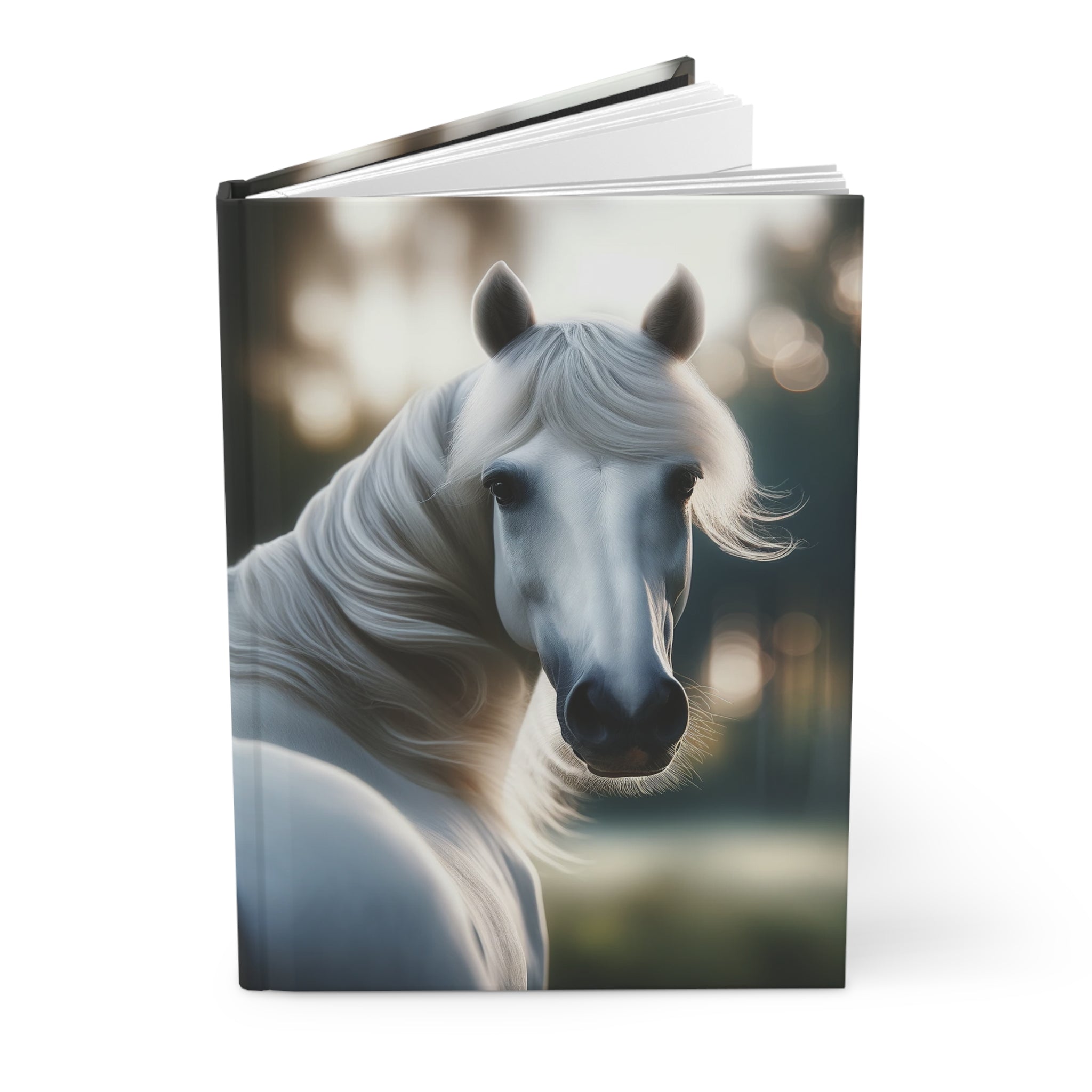 A curious, white horse - Hardcover Notebook