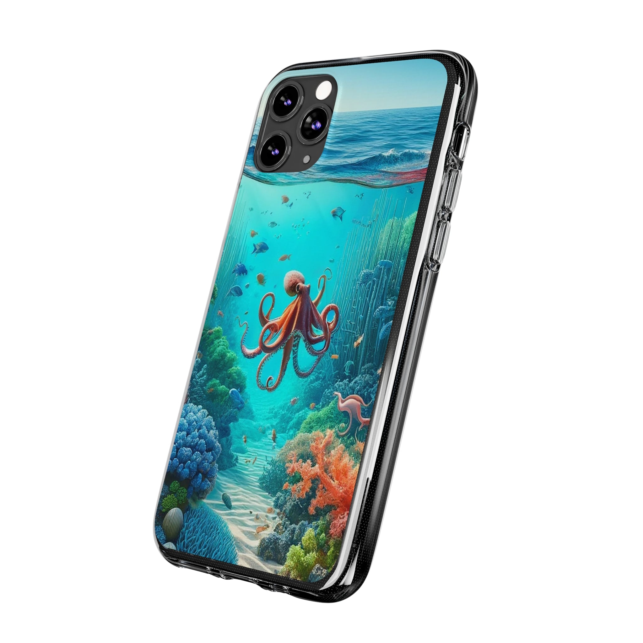 Octopus in turquoise water - Soft Phone Case