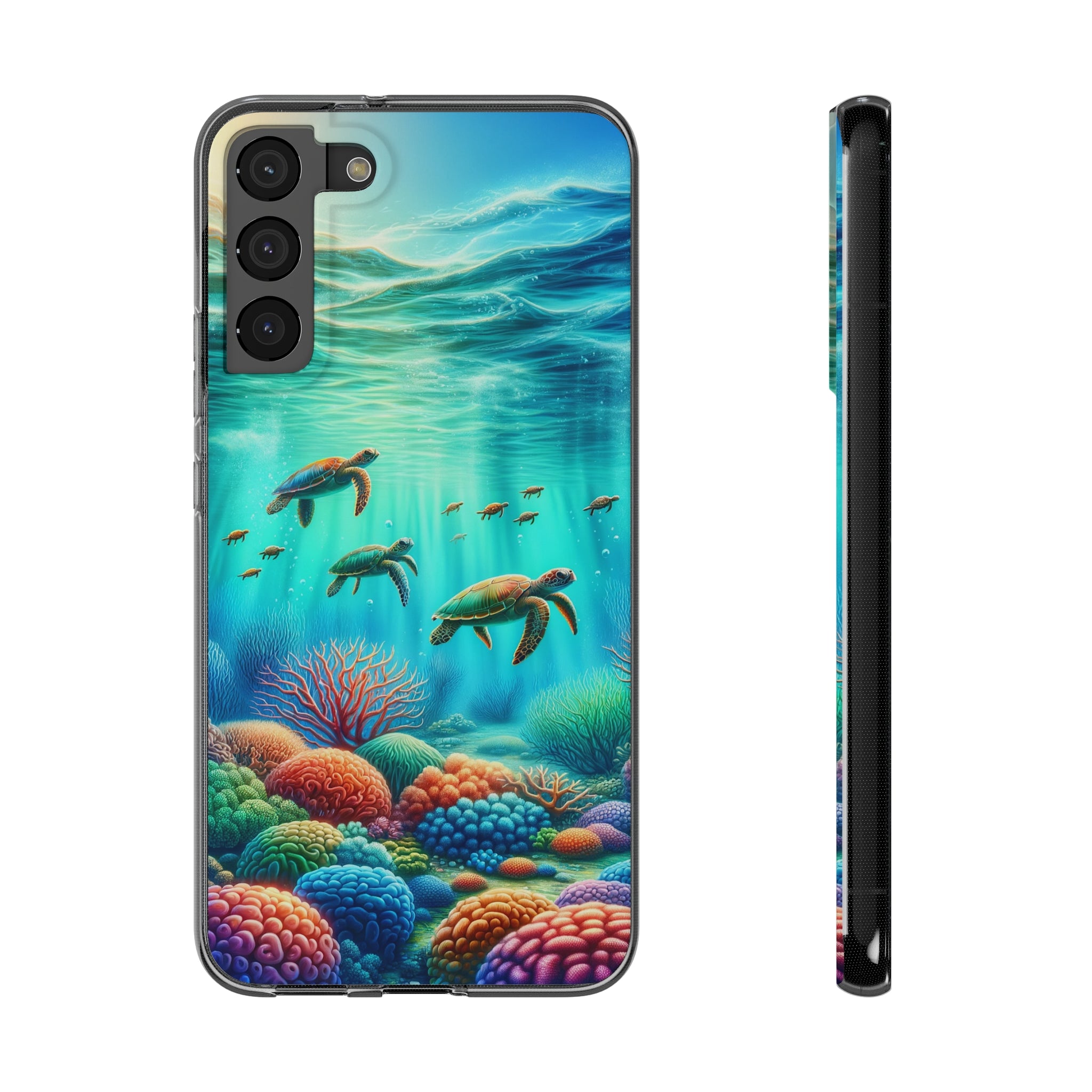 Turtles and coral reef - Soft Phone Case