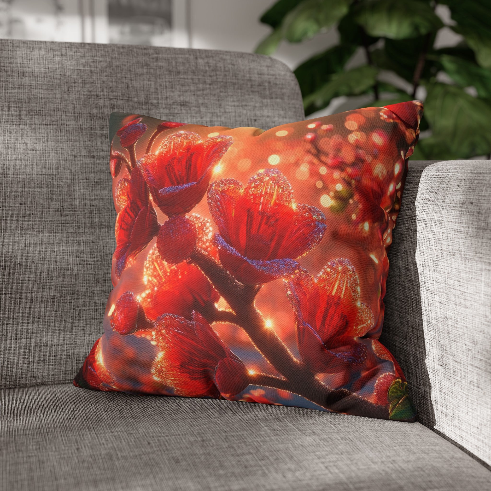 Red shiny flowers (1)  - Polyester Square Pillowcase