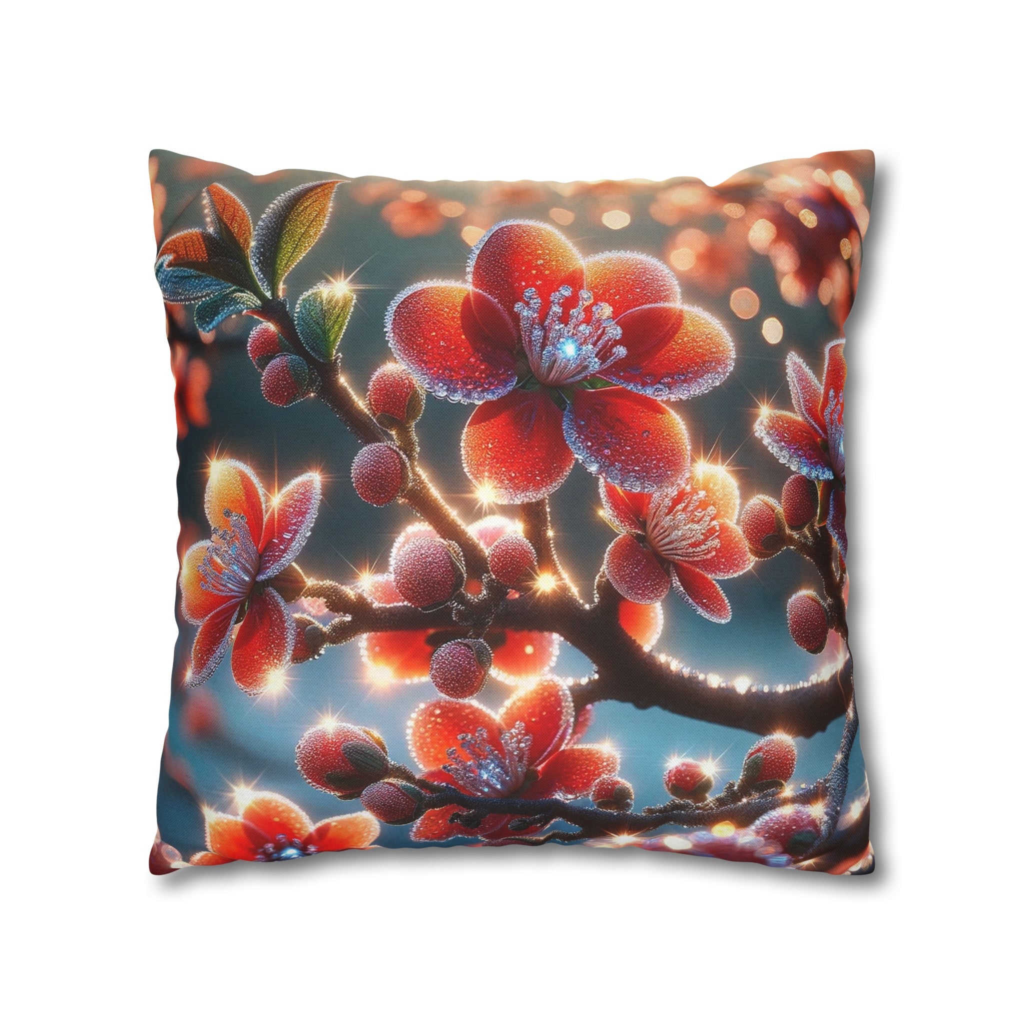 Red diamond flowers (3) - Polyester Square Pillowcase