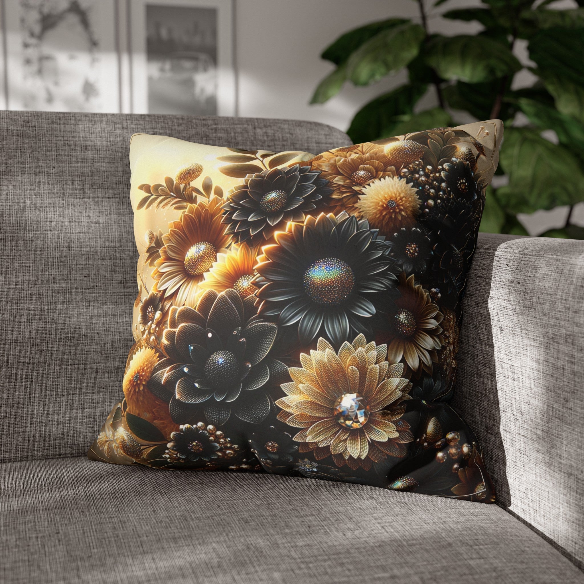 Black and golden Bouquet (2) - Suede Square Pillowcase