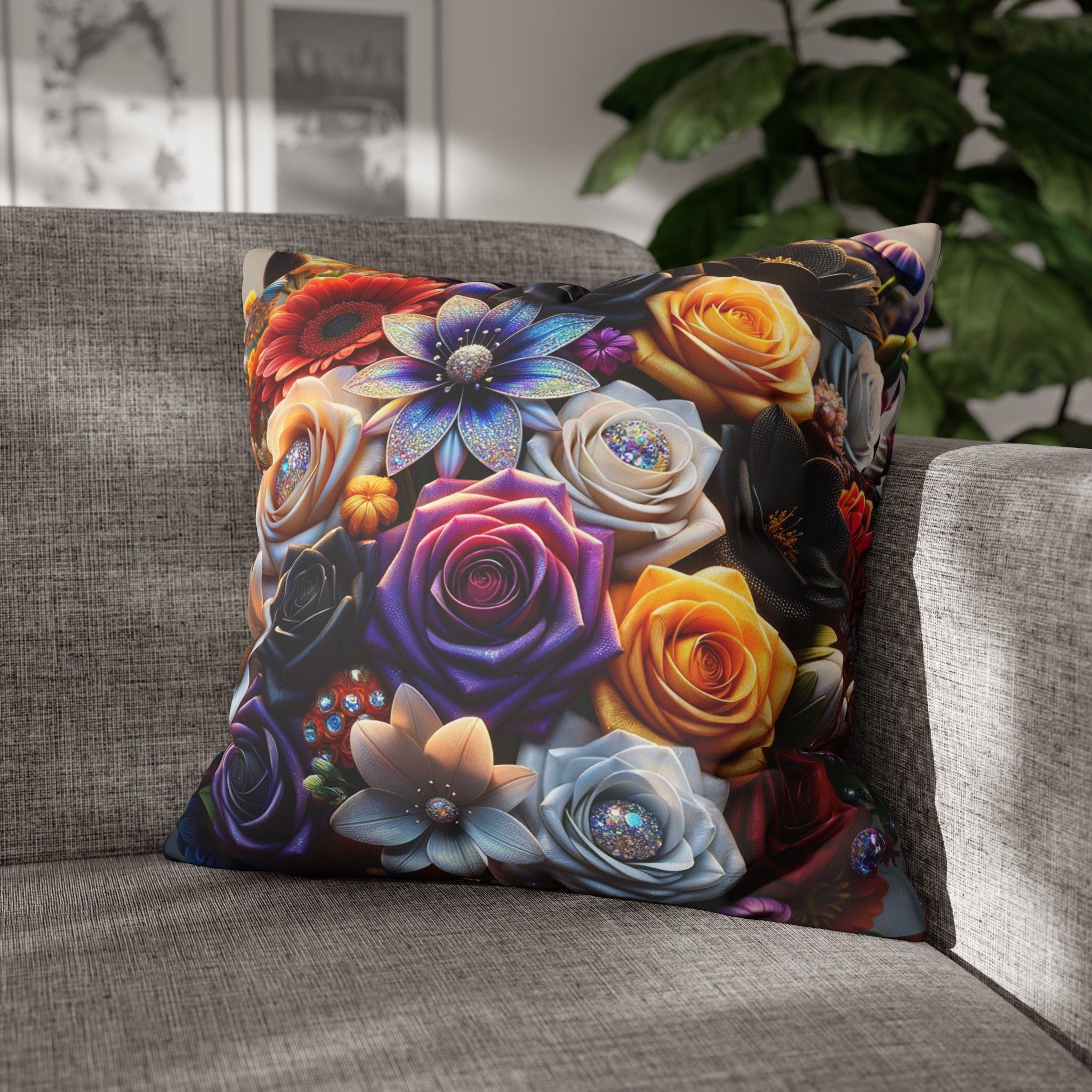 Colourful Bouquet (4) - Suede Square Pillowcase