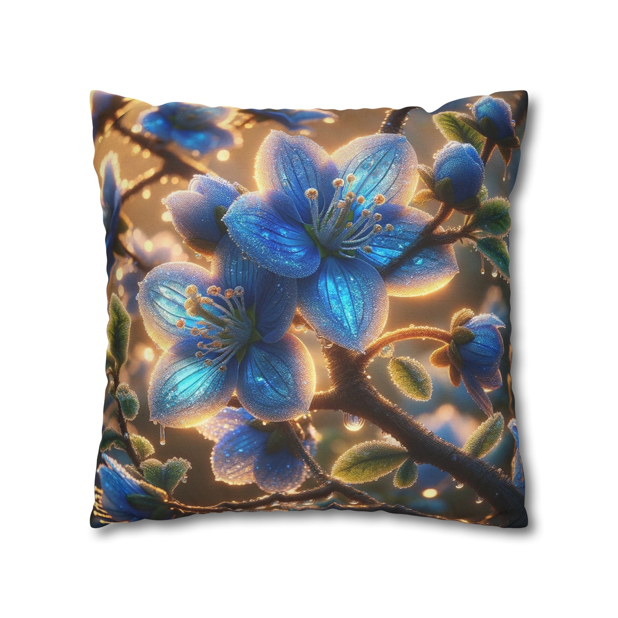 Blue, diamond flowers (3) - Polyester Square Pillowcase