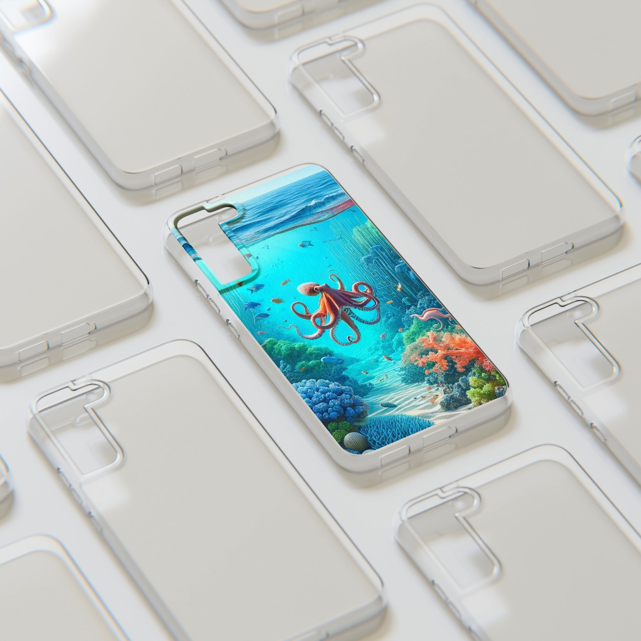 Octopus in turquoise water - Soft Phone Case