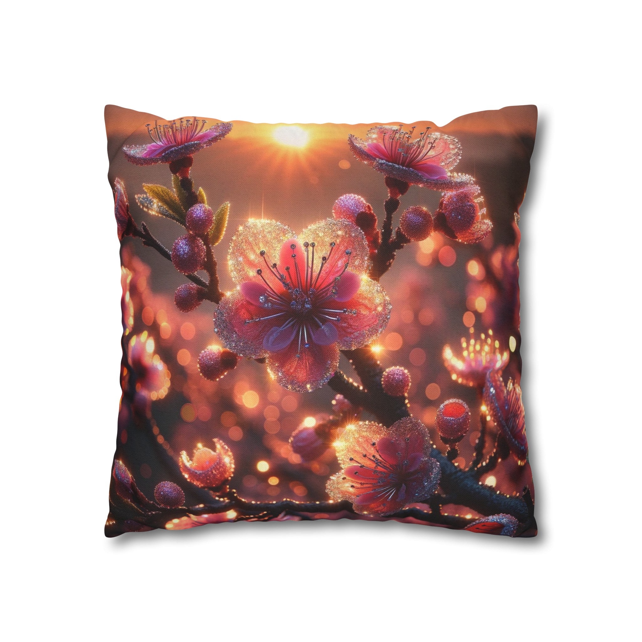 Pink diamond flowers (3) - Polyester Square Pillowcase