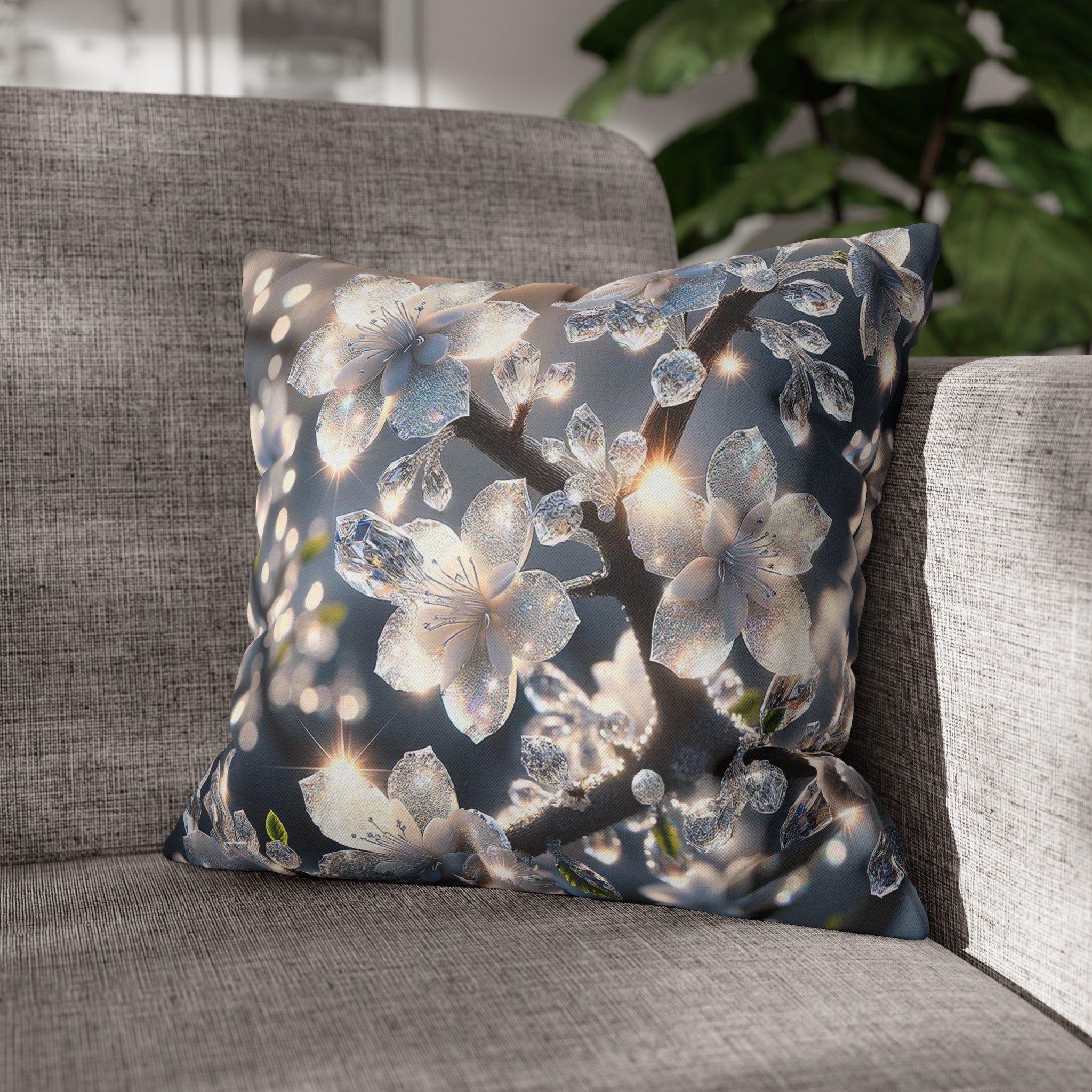 White diamond flowers (5) - Polyester Square Pillowcase