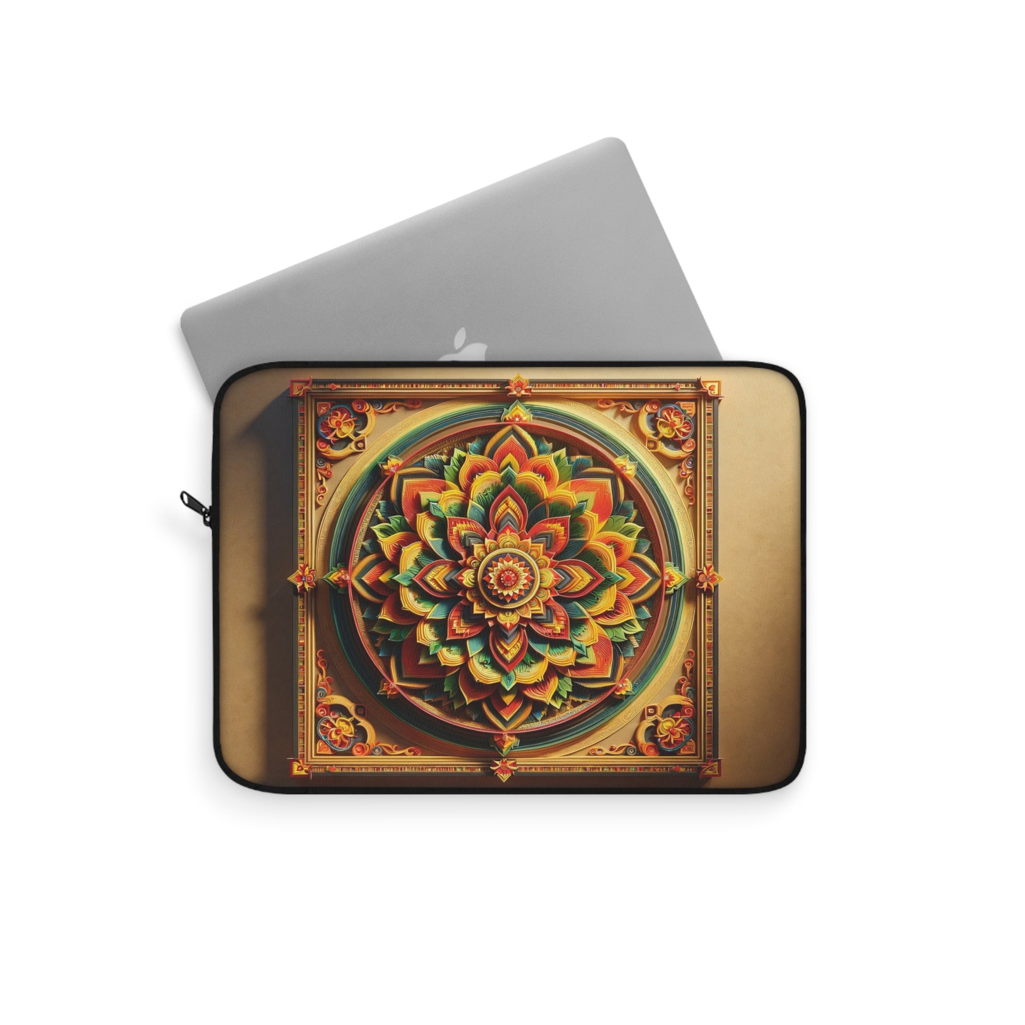 Green-yellow-red, 3D Mandala with shadow - Laptop Sleeve