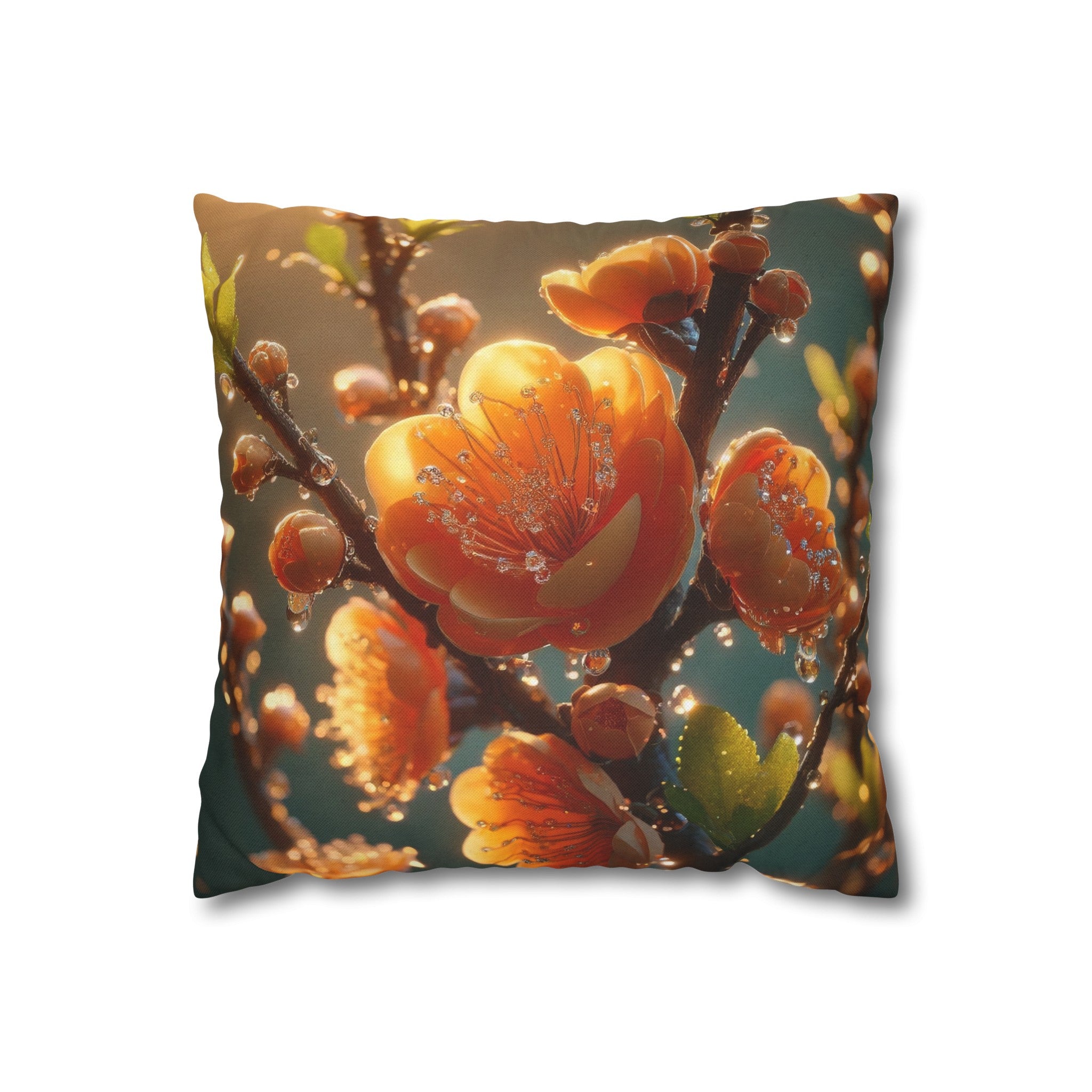 Orange diamond flowers (2) - Polyester Square Pillowcase