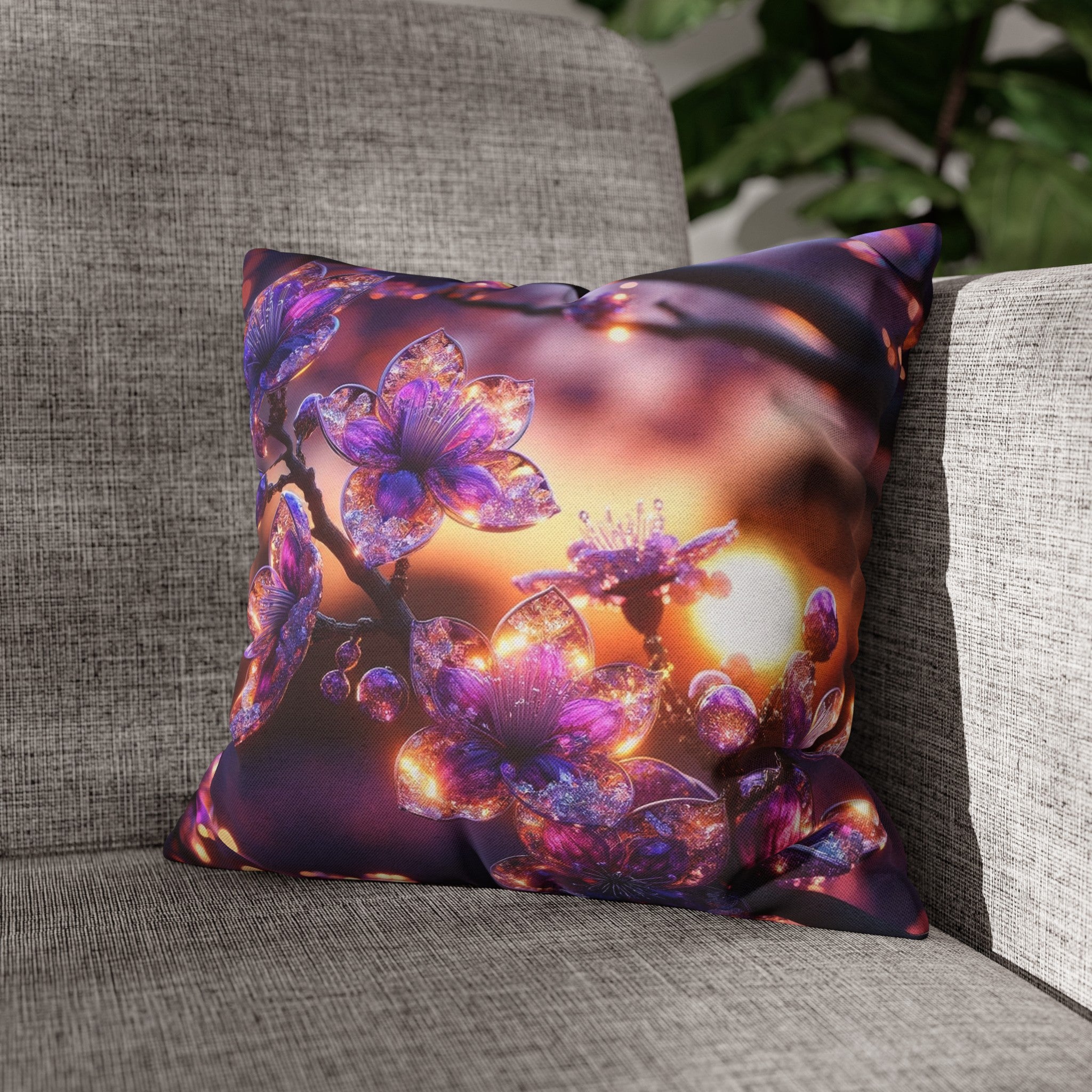 Purple diamond flowers (4) - Polyester Square Pillowcase