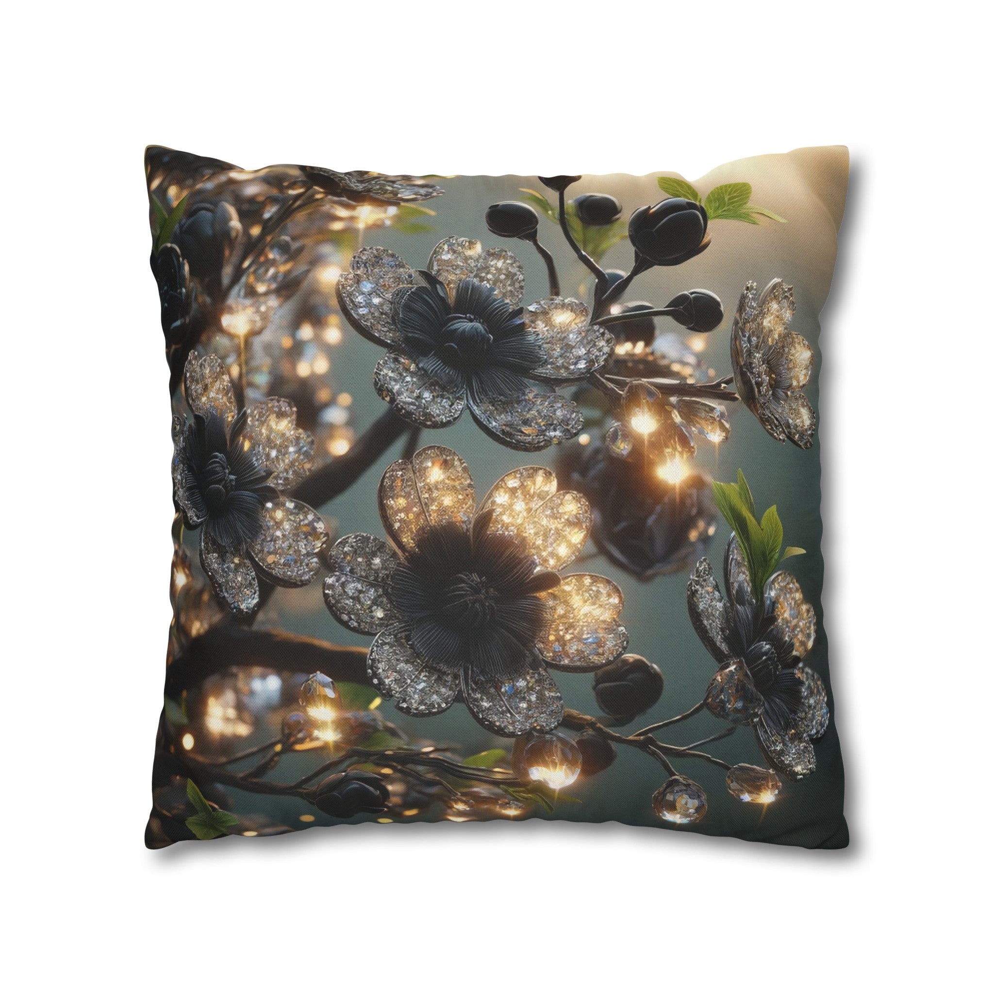 Black, diamond flowers (1) - Polyester Square Pillowcase