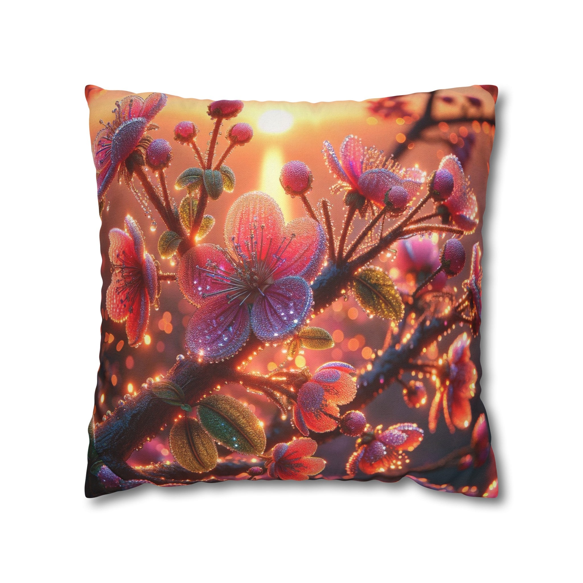 Pink diamond flowers (2) - Polyester Square Pillowcase