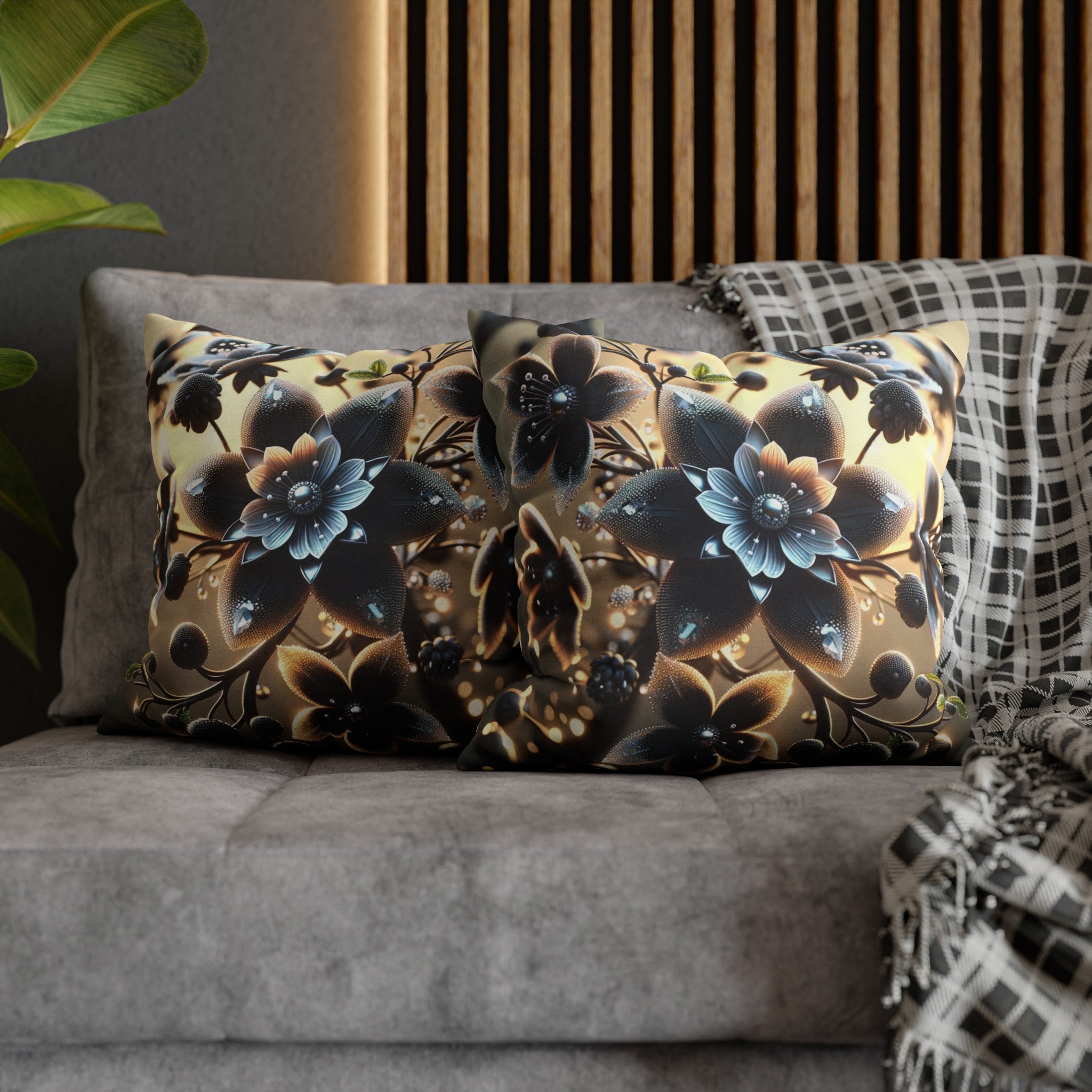 Black diamond flowers (3) - Polyester Square Pillowcase