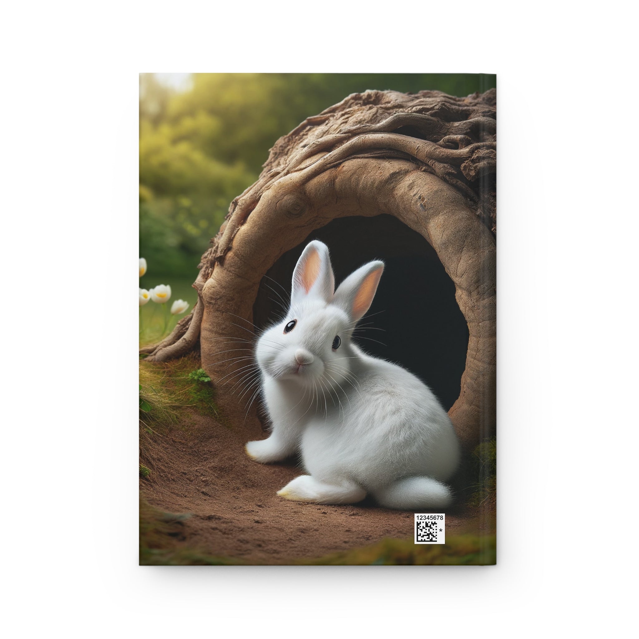 A curious, white rabbit - Hardcover Notebook